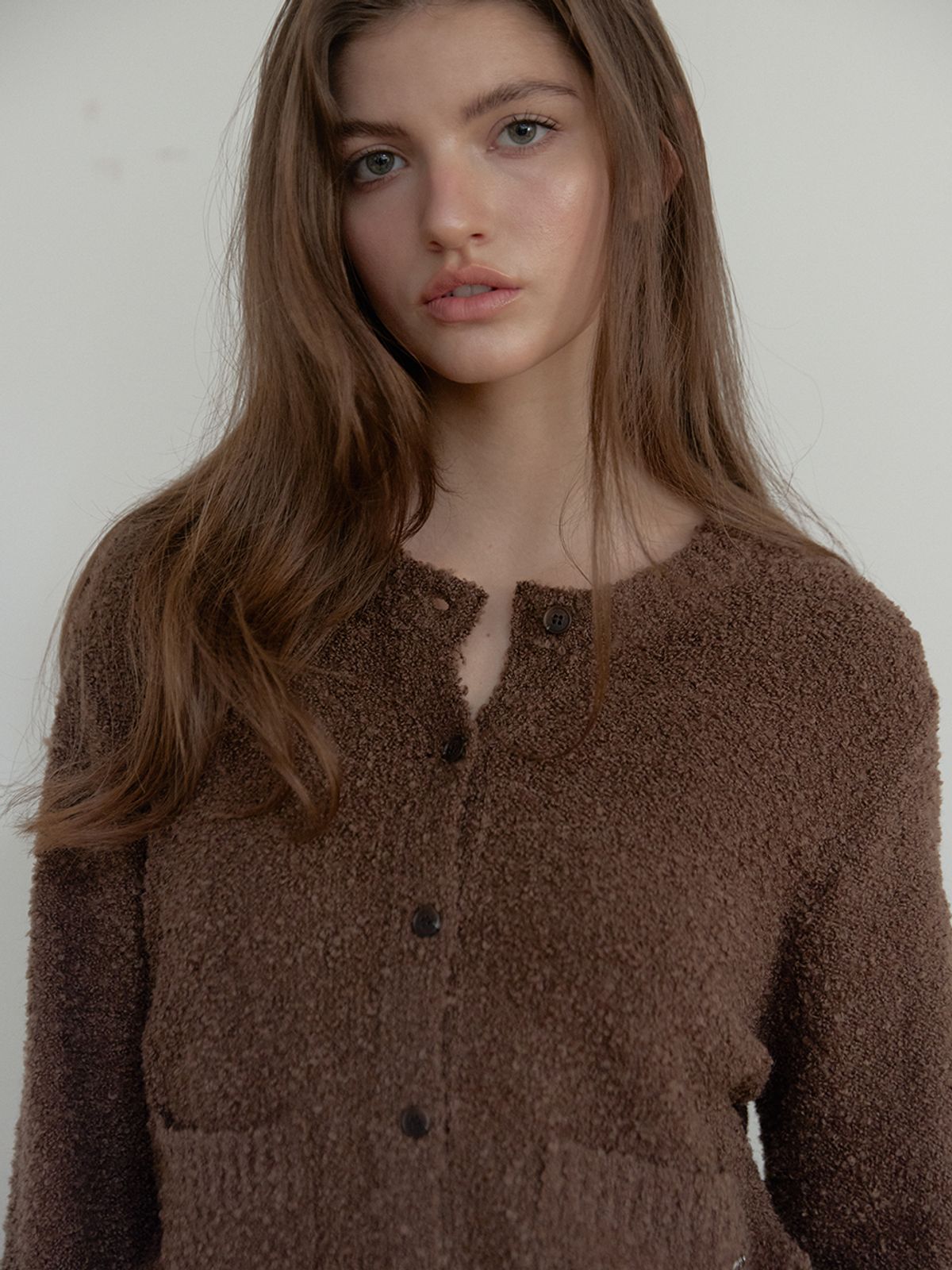 아수라(ASURA) BOUCLE TEXTURE CARDIGAN (BROWN)