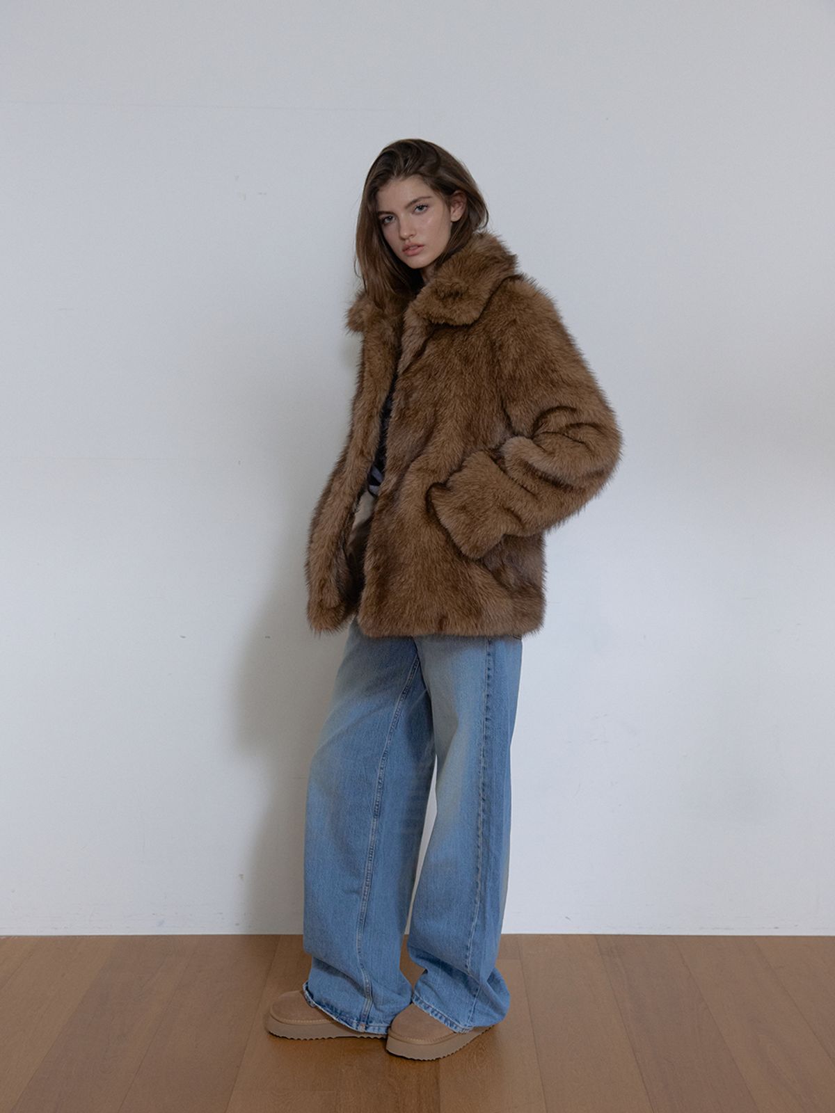 아수라(ASURA) FOX MIDI FUR JACKET (BROWN)