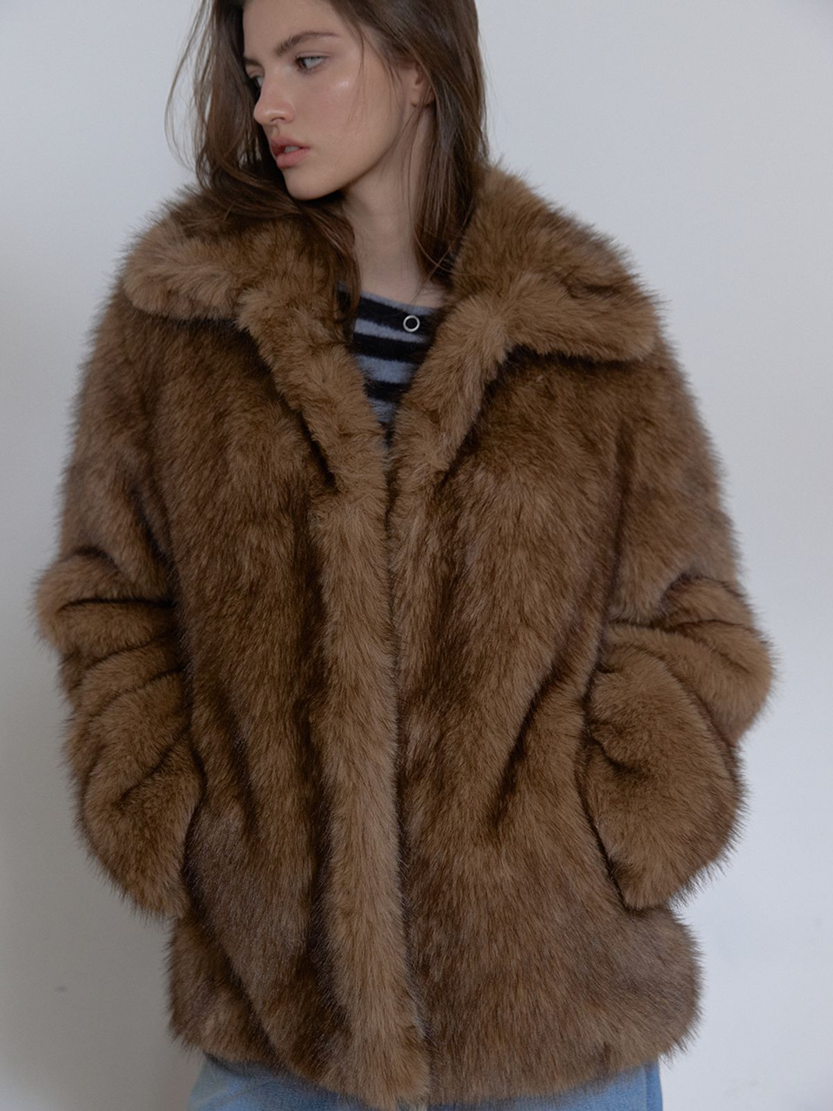 아수라(ASURA) FOX MIDI FUR JACKET (BROWN)