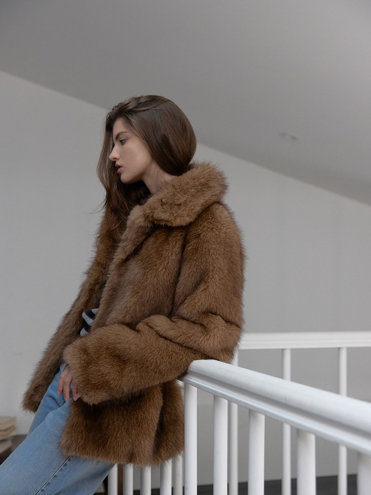 아수라(ASURA) FOX MIDI FUR JACKET (BROWN)