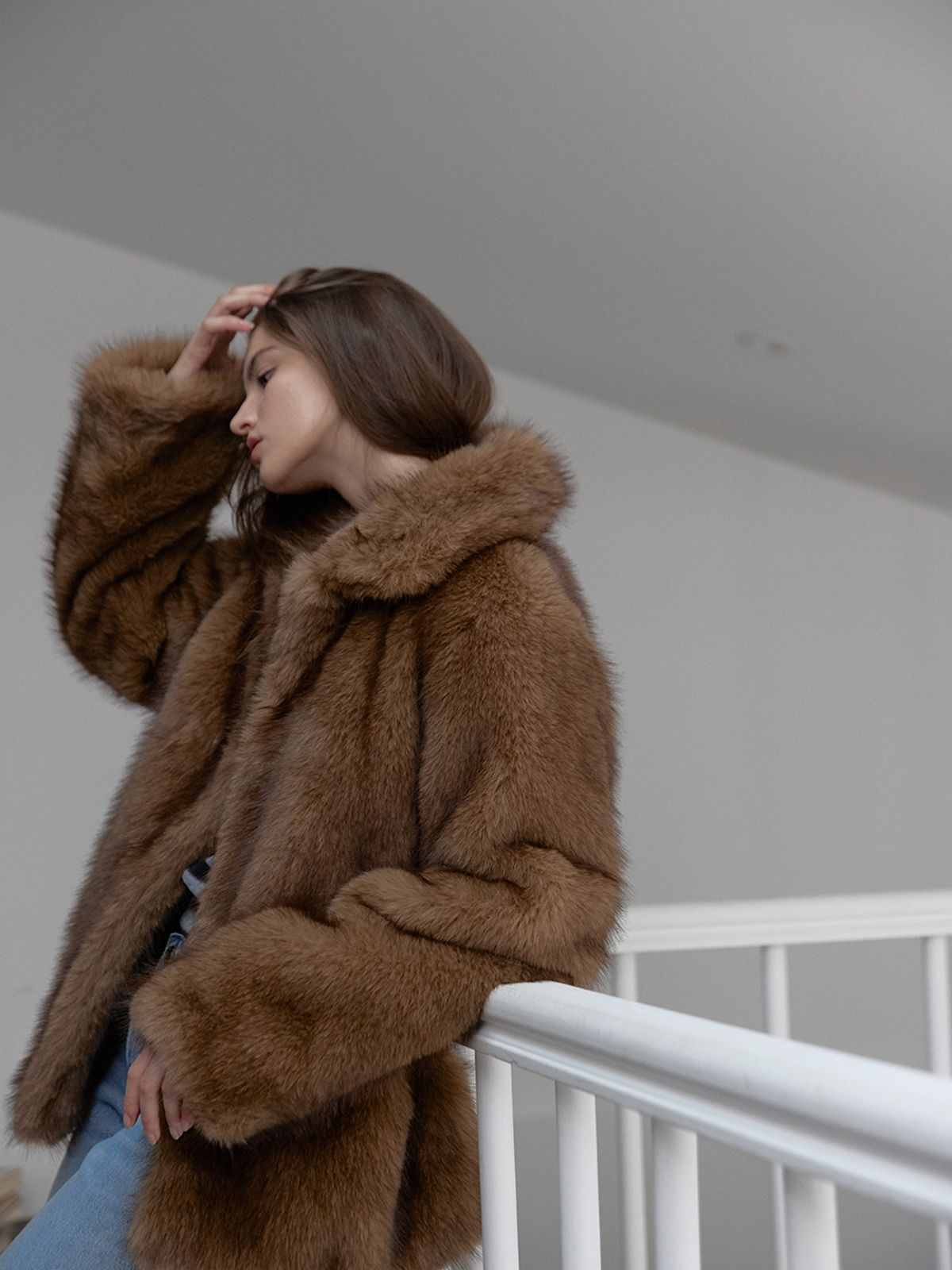 아수라(ASURA) FOX MIDI FUR JACKET (BROWN)