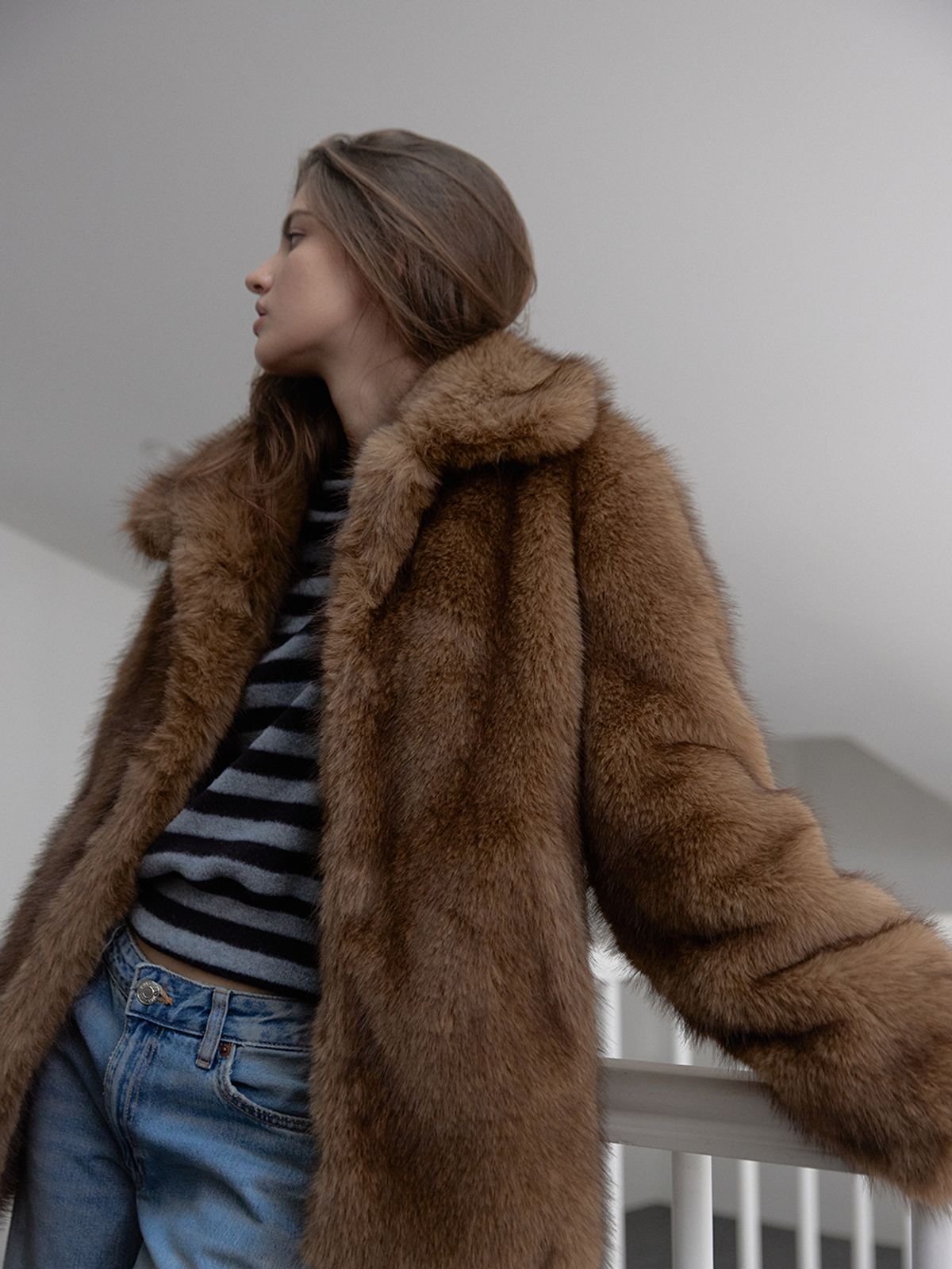 아수라(ASURA) FOX MIDI FUR JACKET (BROWN)