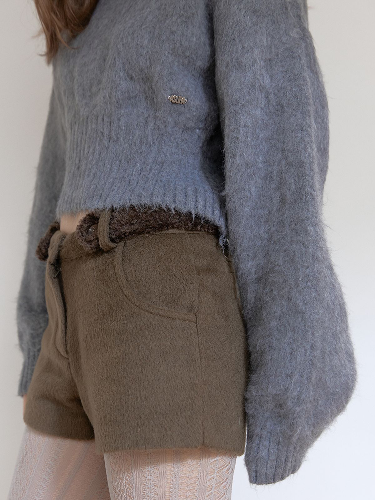 아수라(ASURA) FUR BELT MICRO PANTS (KHAKI)