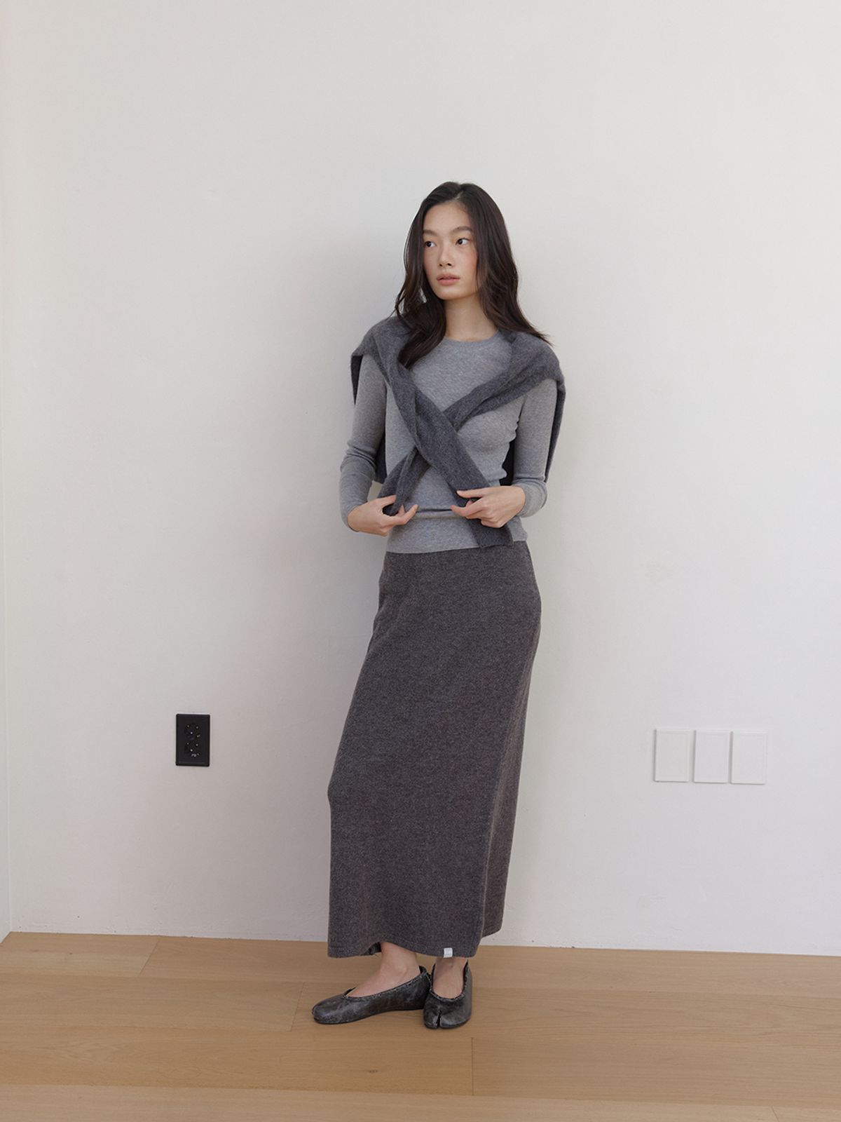 아수라(ASURA) AS BASIC KNIT MIDI SKIRT (GREY)
