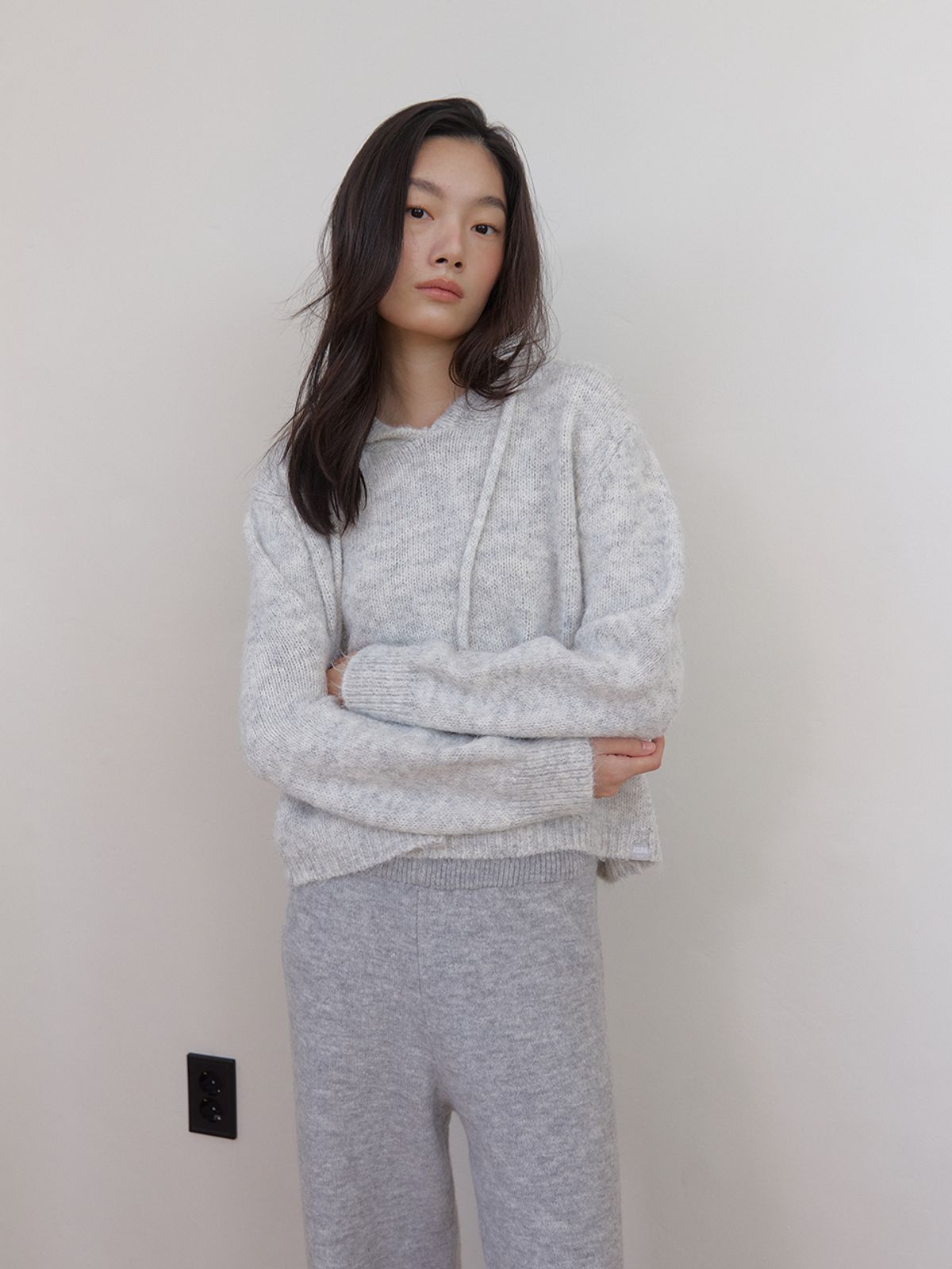 아수라(ASURA) AS BASIC WOOL KNIT HOODY (MELANGE GREY)