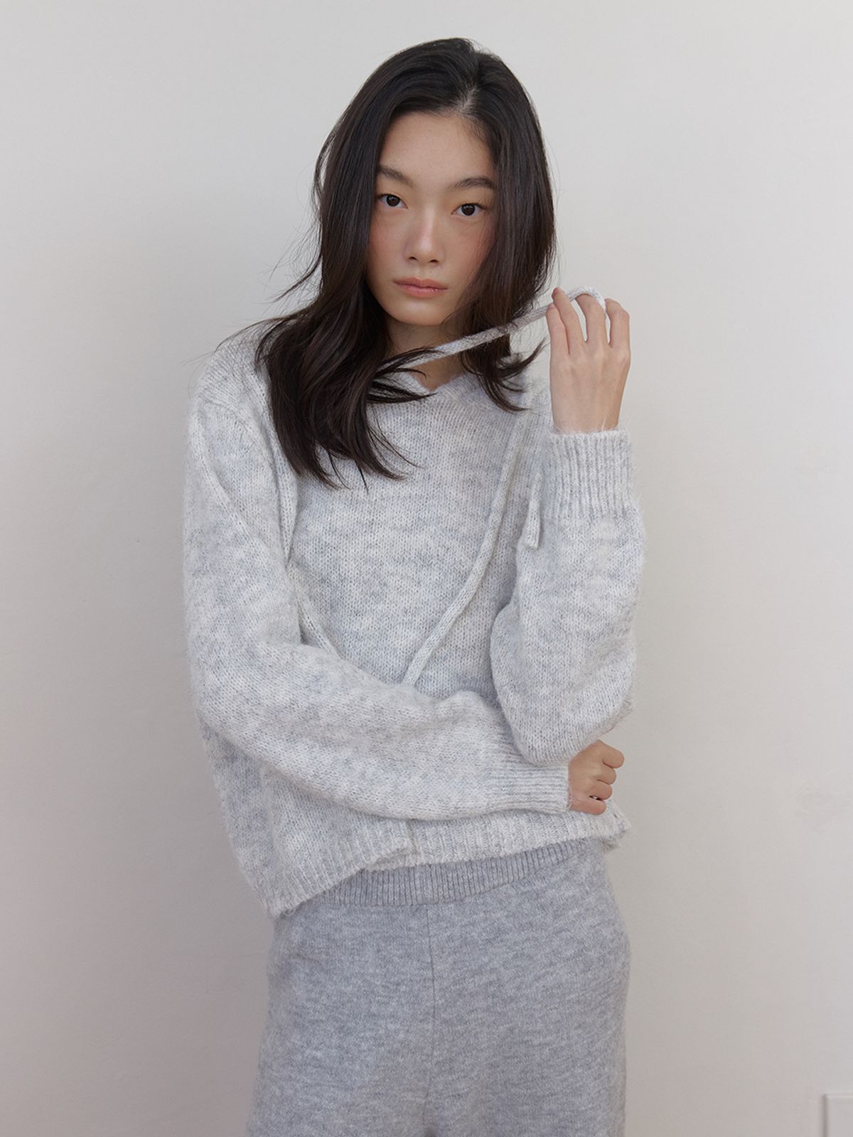 아수라(ASURA) AS BASIC WOOL KNIT HOODY (MELANGE GREY)