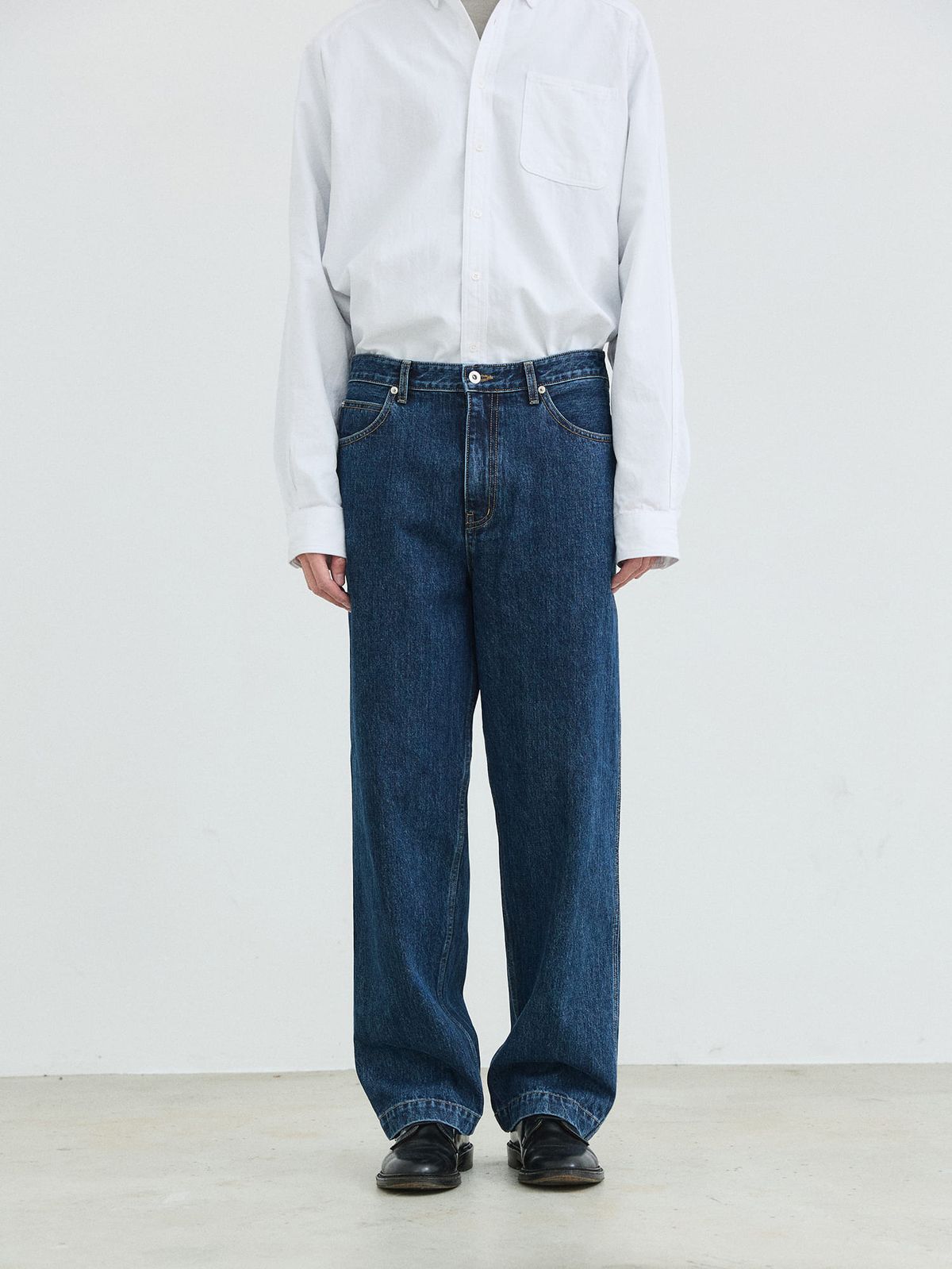 플라비즘(PLAVISM) Wide Fit Washed Denim Pants - Deep Blue