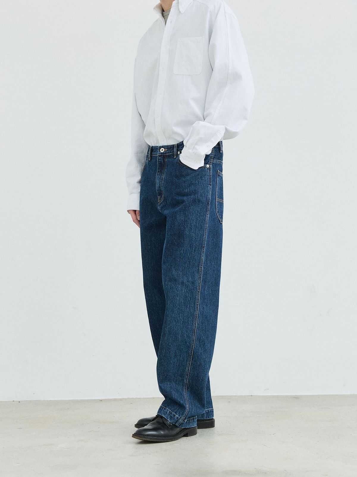 플라비즘(PLAVISM) Wide Fit Washed Denim Pants - Deep Blue