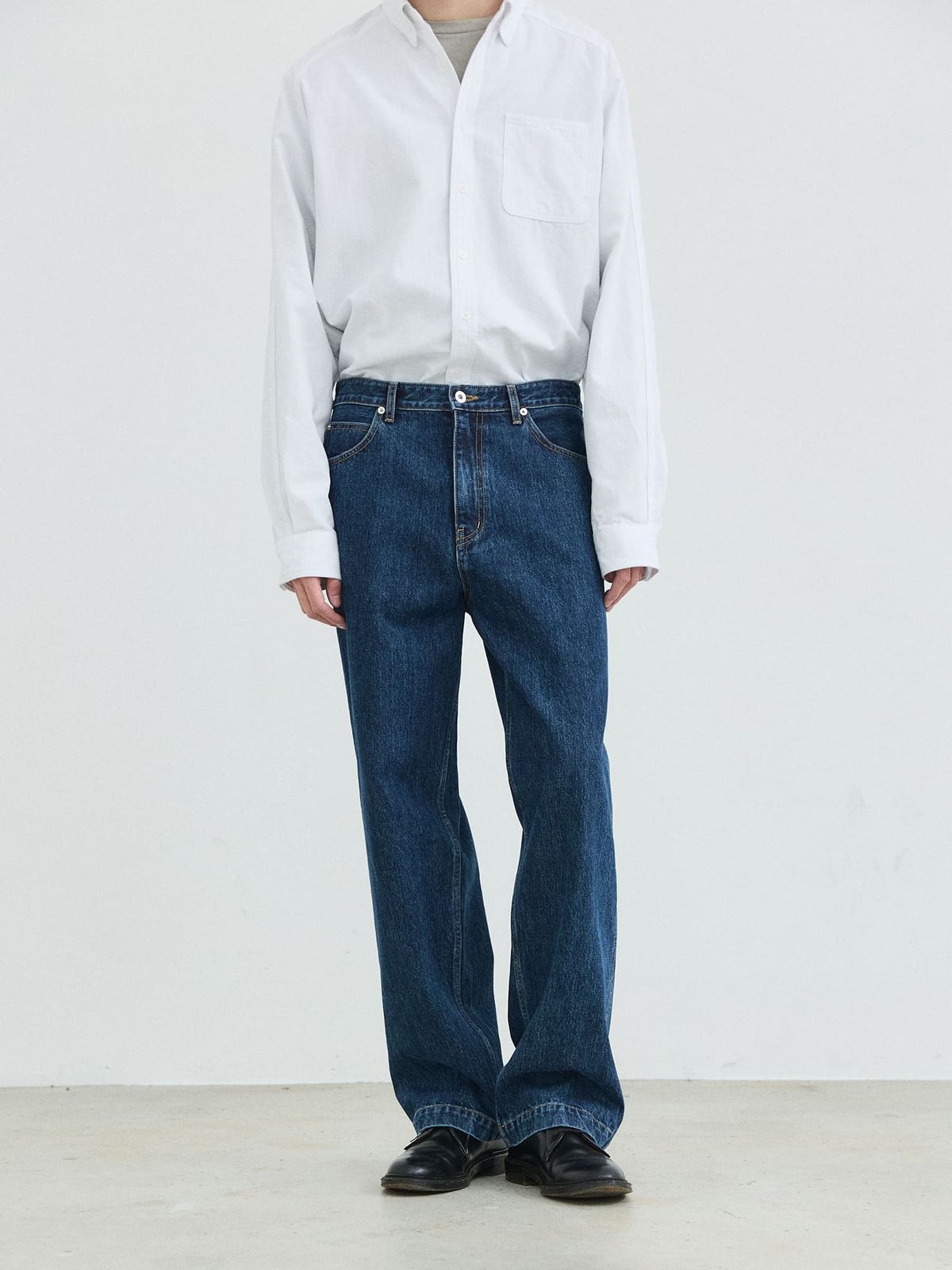 플라비즘(PLAVISM) Wide Fit Washed Denim Pants - Deep Blue