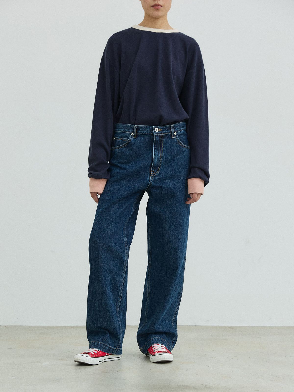 플라비즘(PLAVISM) Wide Fit Washed Denim Pants - Deep Blue