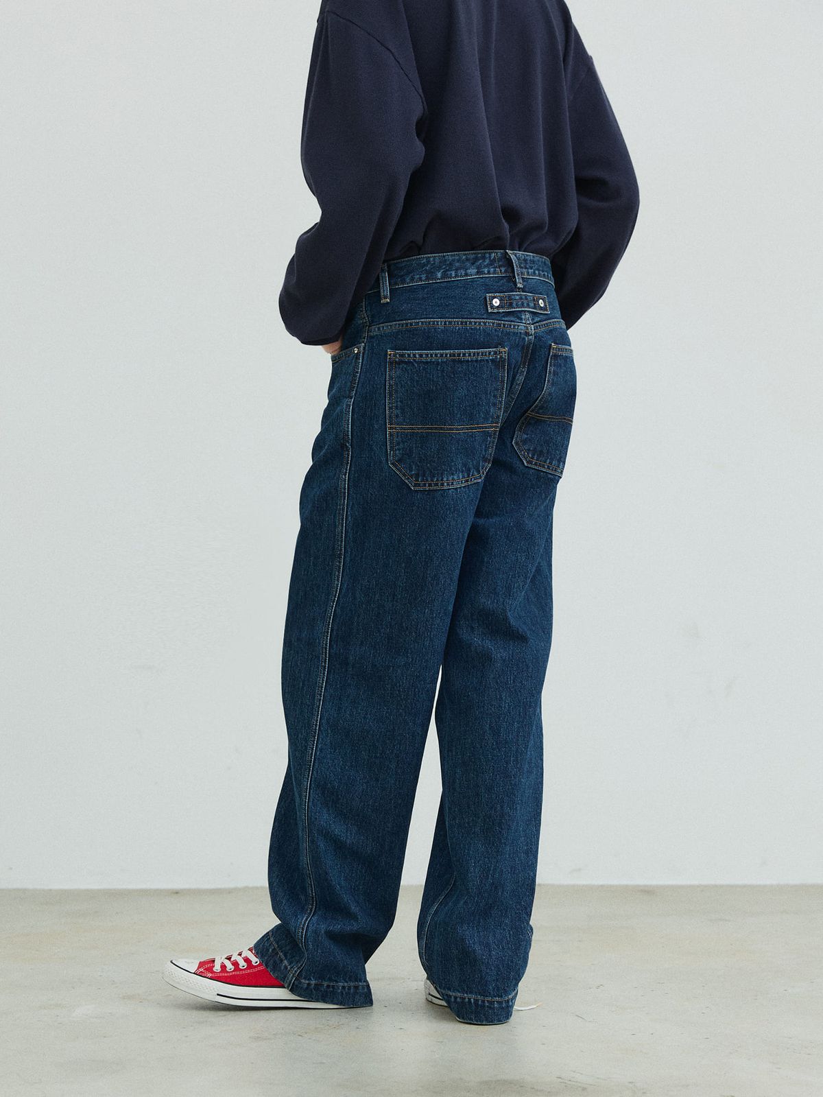 플라비즘(PLAVISM) Wide Fit Washed Denim Pants - Deep Blue