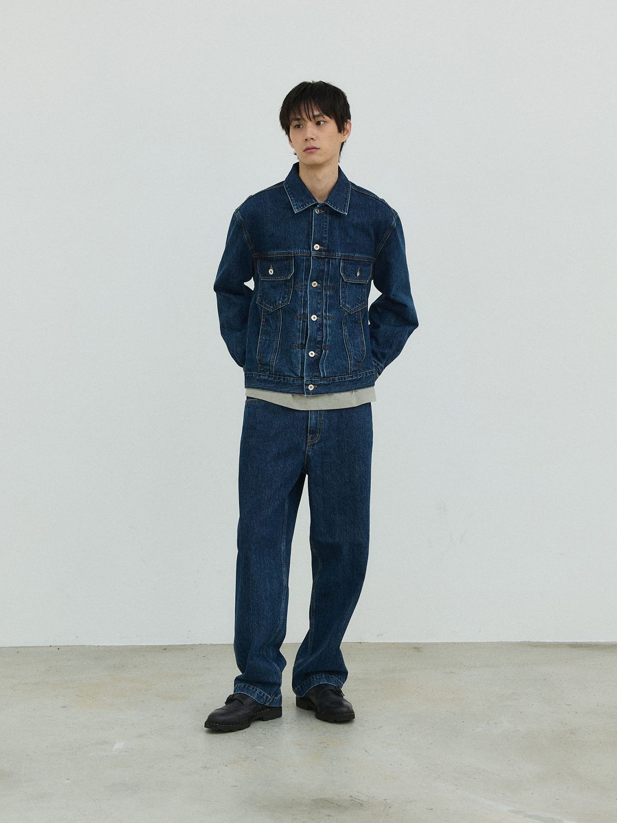 플라비즘(PLAVISM) Wide Fit Washed Denim Pants - Deep Blue