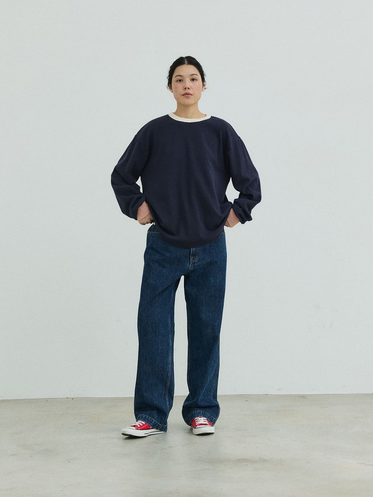 플라비즘(PLAVISM) Wide Fit Washed Denim Pants - Deep Blue