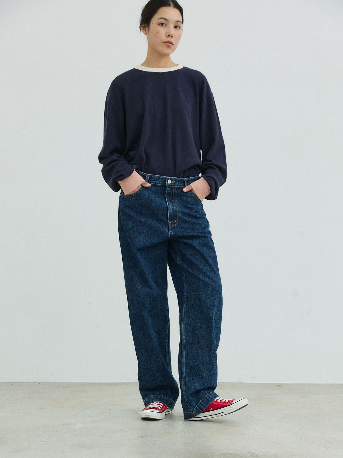 플라비즘(PLAVISM) Wide Fit Washed Denim Pants - Deep Blue