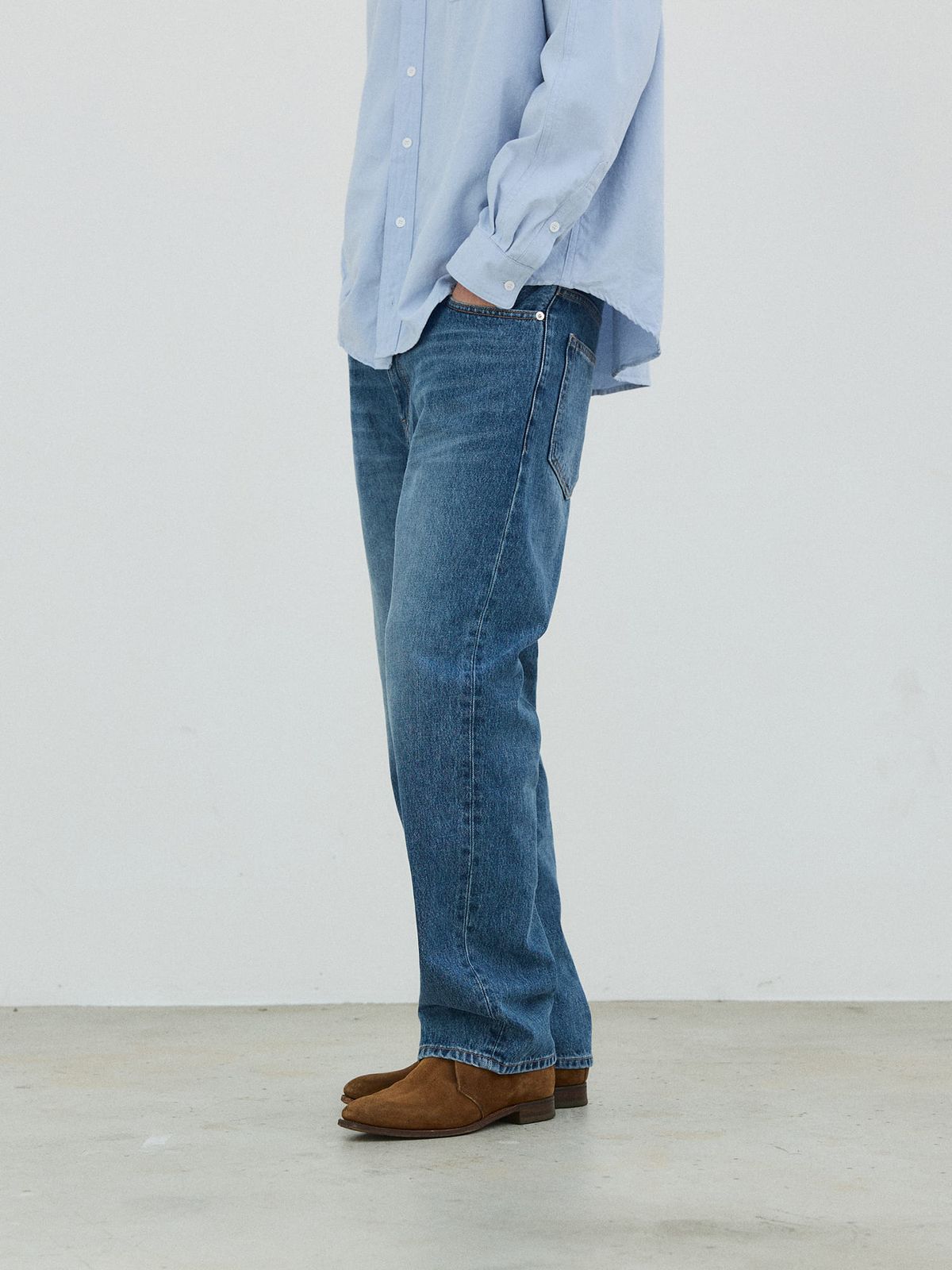 플라비즘(PLAVISM) Regular Washed Denim - Indigo Blue