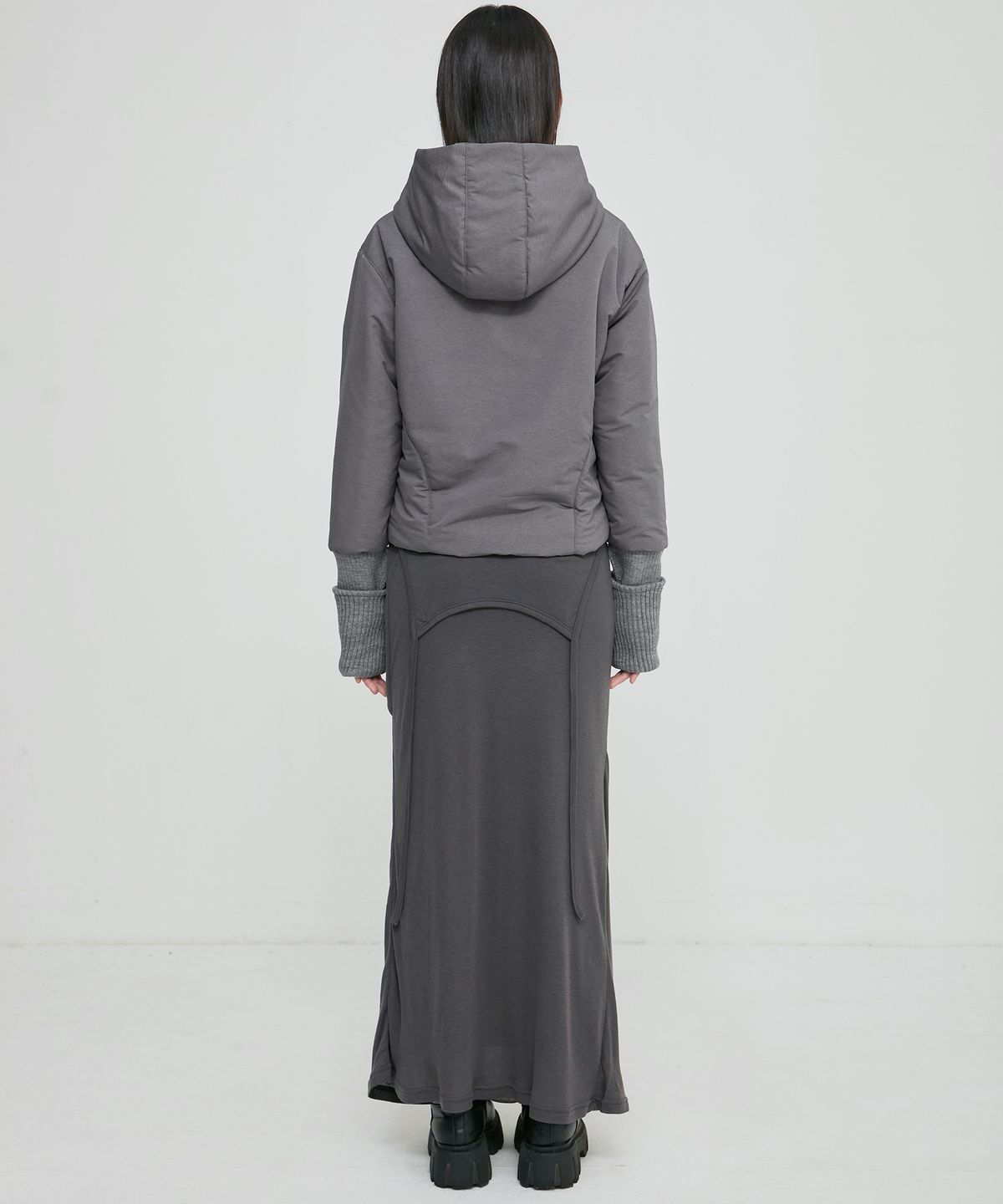 플레어업(FLAREUP) Hooded Asymmetrical Puffer Jacket (FL-053_Gray)