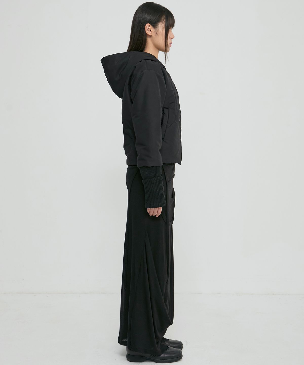 플레어업(FLAREUP) Hooded Asymmetrical Puffer Jacket (FL-053_Black)