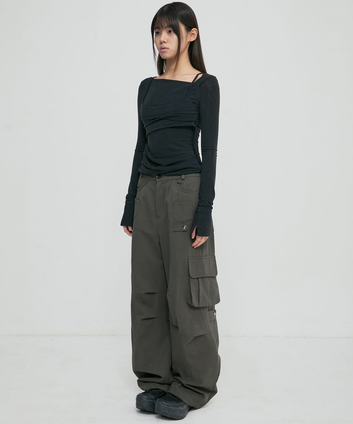 플레어업(FLAREUP) Wide Cargo Pants (FL-262_Grayish Khaki)