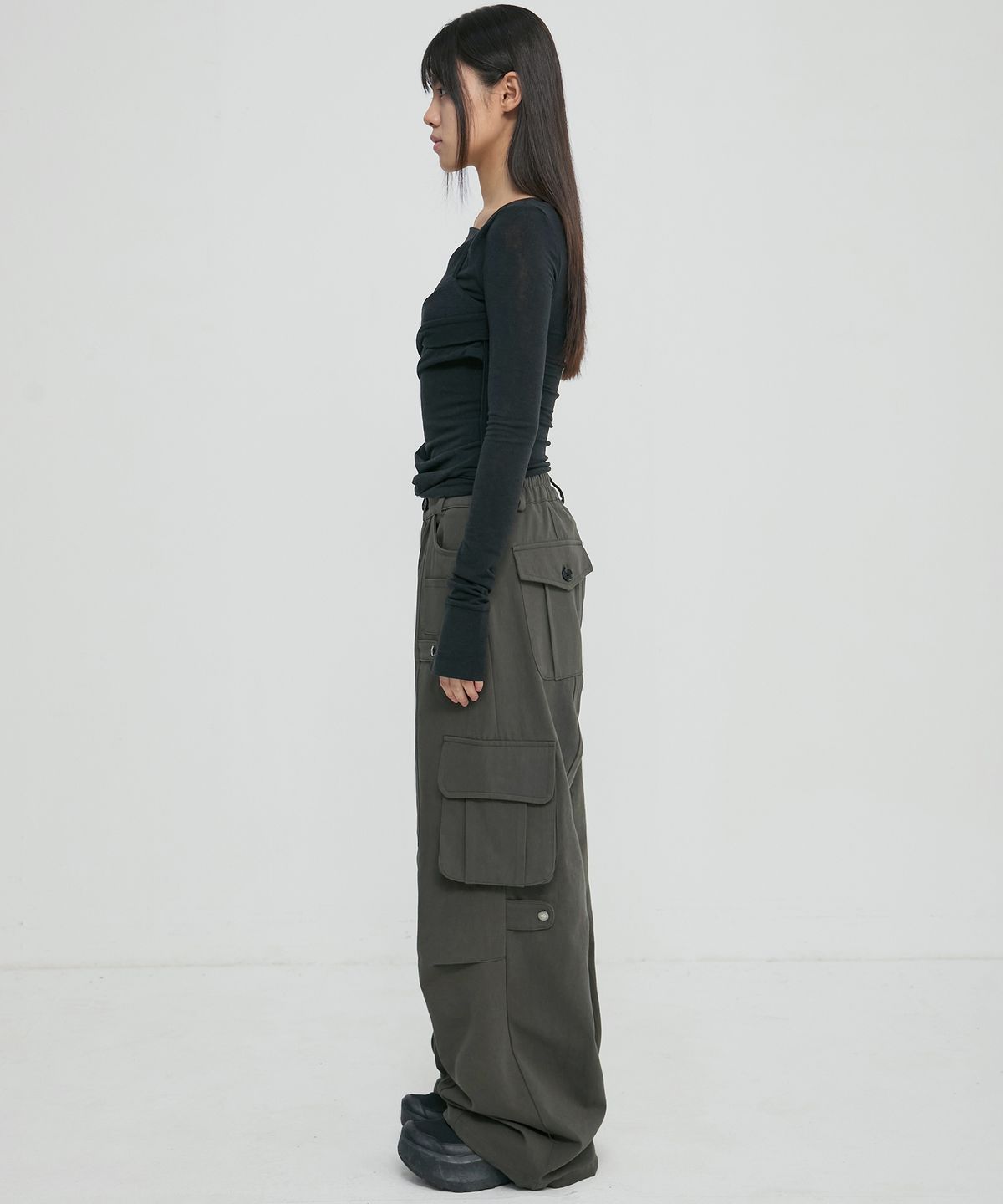 플레어업(FLAREUP) Wide Cargo Pants (FL-262_Grayish Khaki)