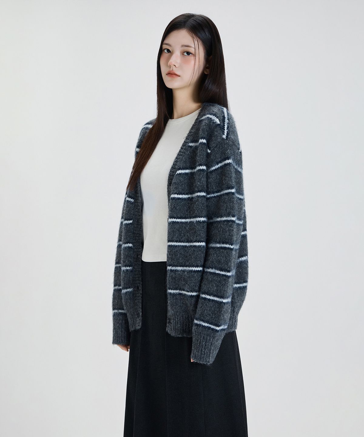 미쏘(MIXXO) [울블렌드] 헤어리 스트라이프 가디건_MIWCKFV09T