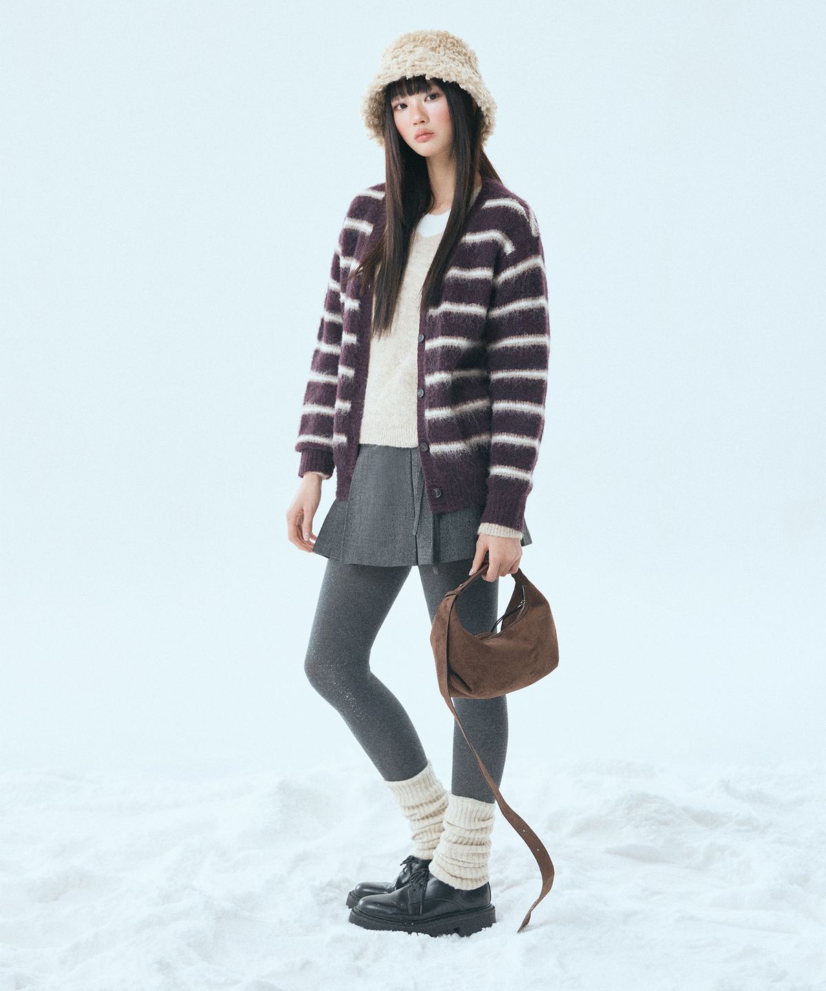 미쏘(MIXXO) [울블렌드] 헤어리 스트라이프 가디건_MIWCKFV09T