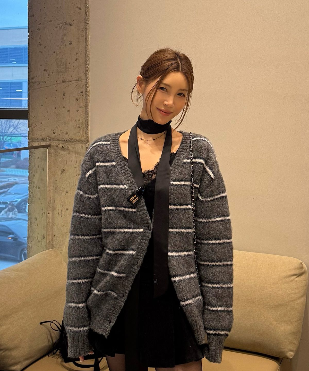 미쏘(MIXXO) [울블렌드] 헤어리 스트라이프 가디건_MIWCKFV09T