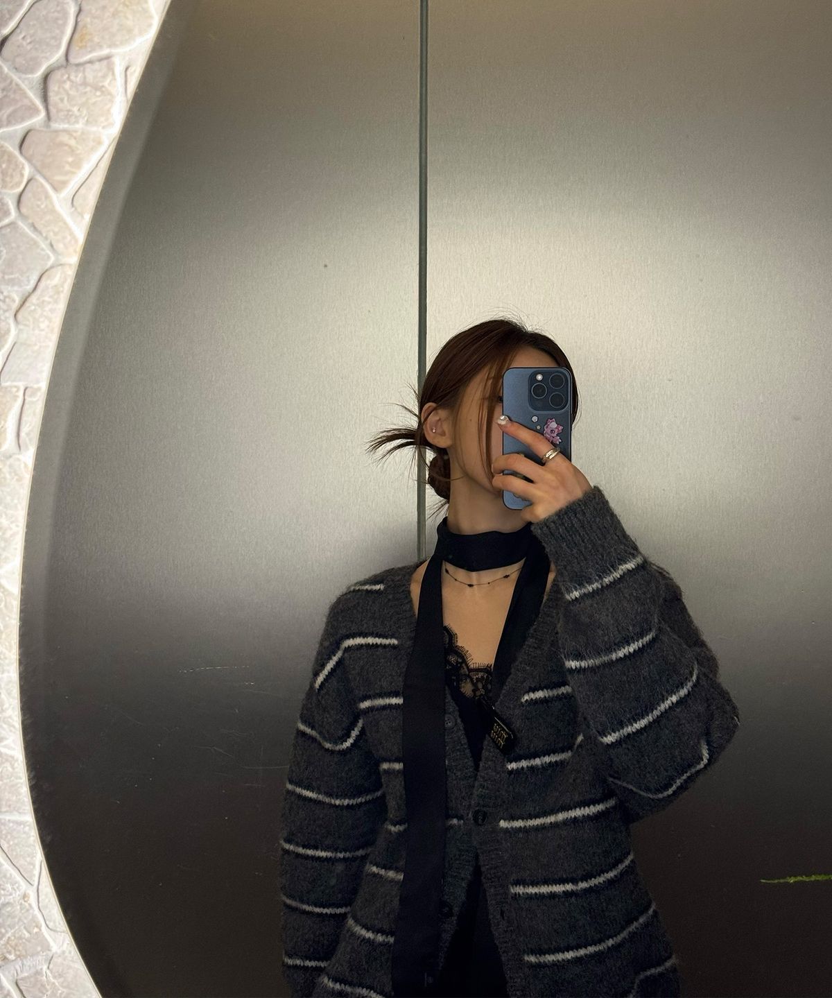 미쏘(MIXXO) [울블렌드] 헤어리 스트라이프 가디건_MIWCKFV09T