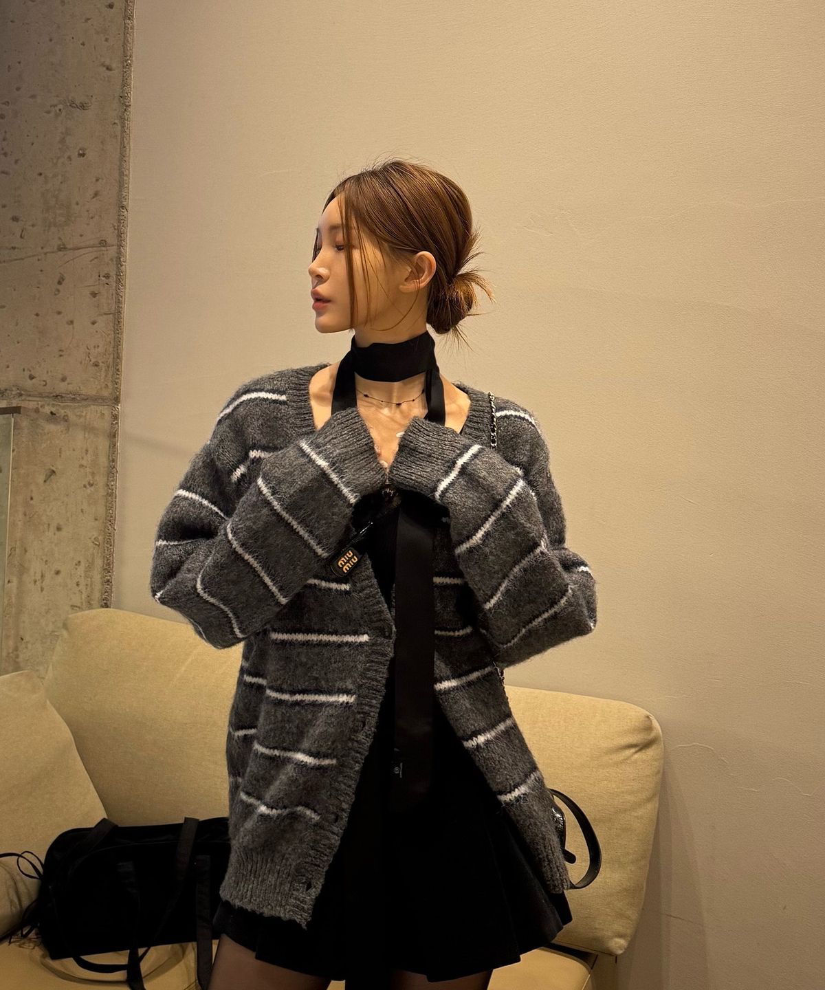 미쏘(MIXXO) [울블렌드] 헤어리 스트라이프 가디건_MIWCKFV09T
