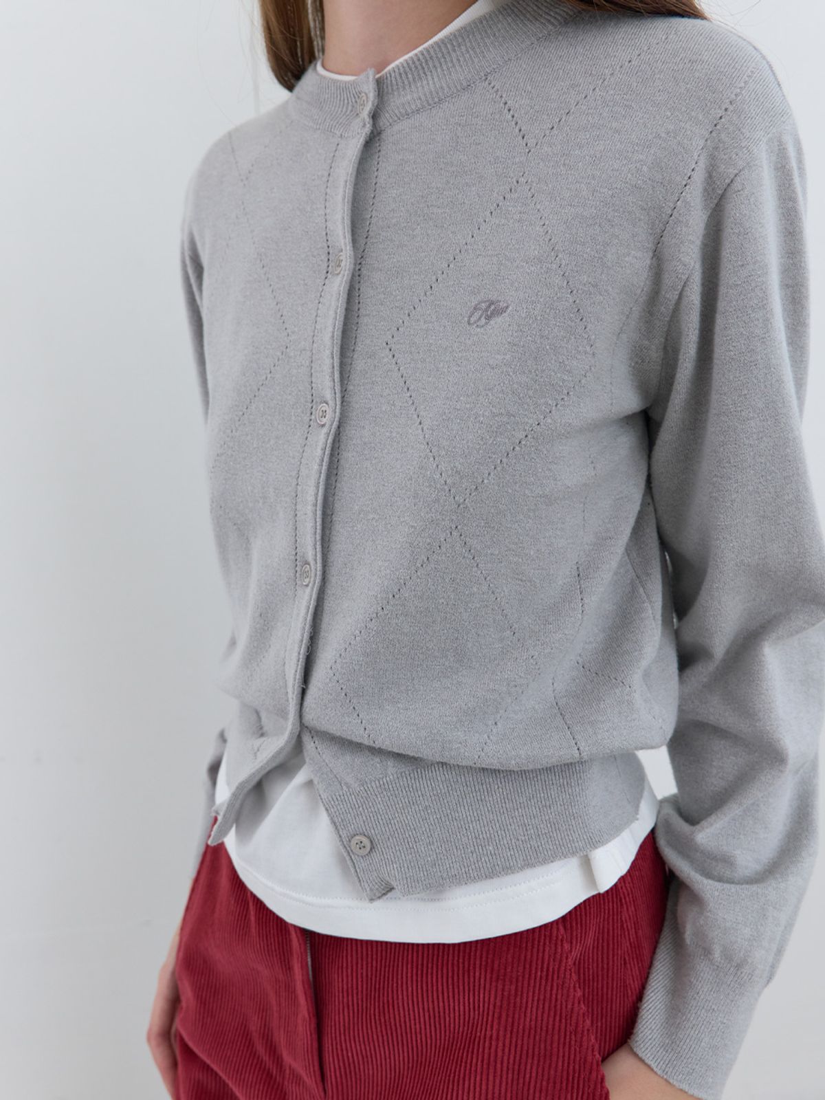 기준(KIJUN) Soft Punching Cardigan Melange Grey