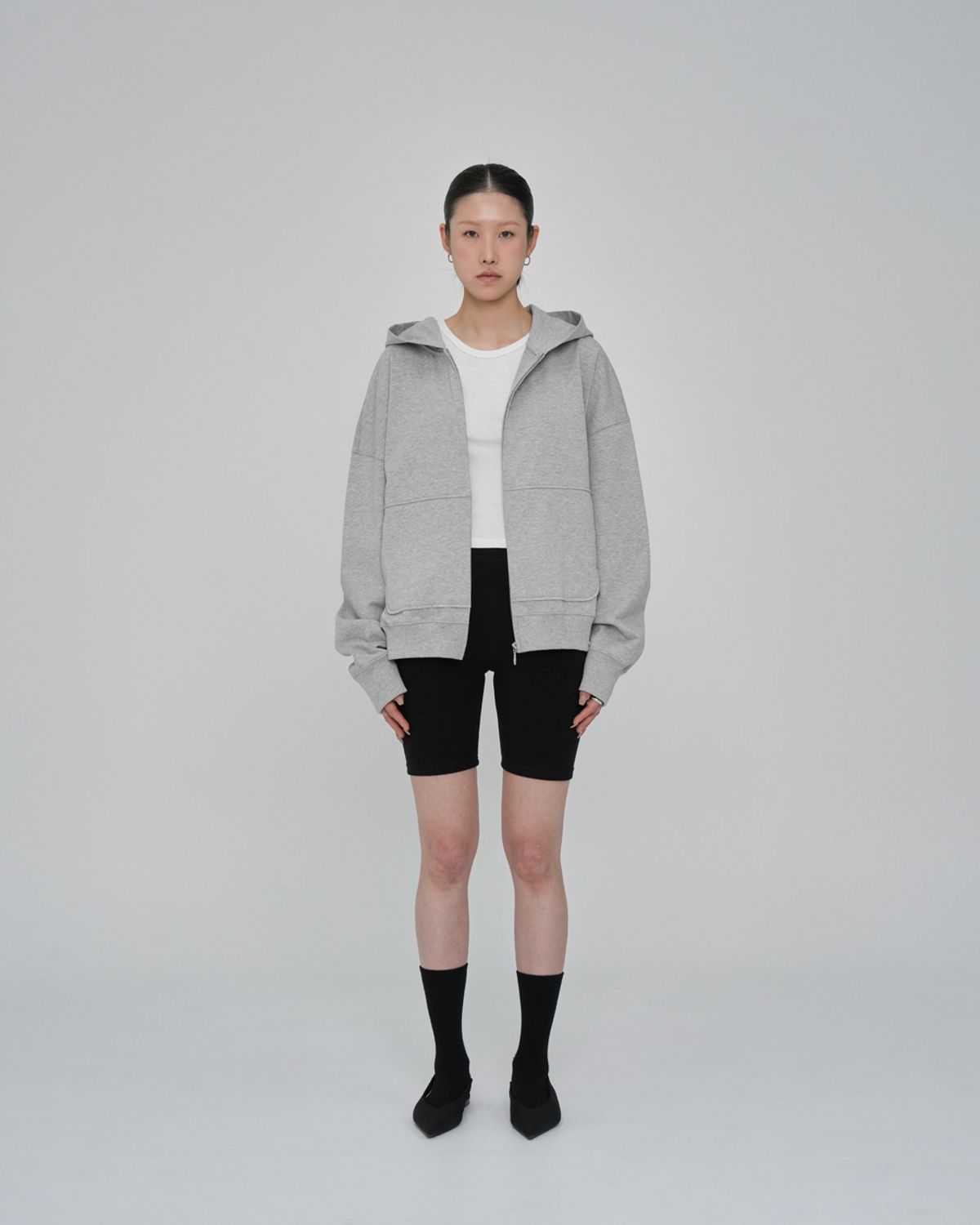 구보(GUVO) Light-duty zip-up hoodie, melange-grey