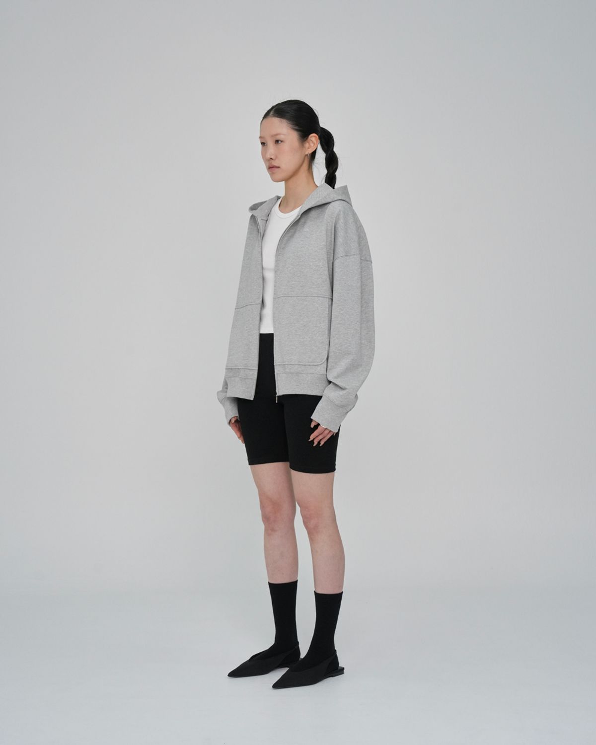 구보(GUVO) Light-duty zip-up hoodie, melange-grey