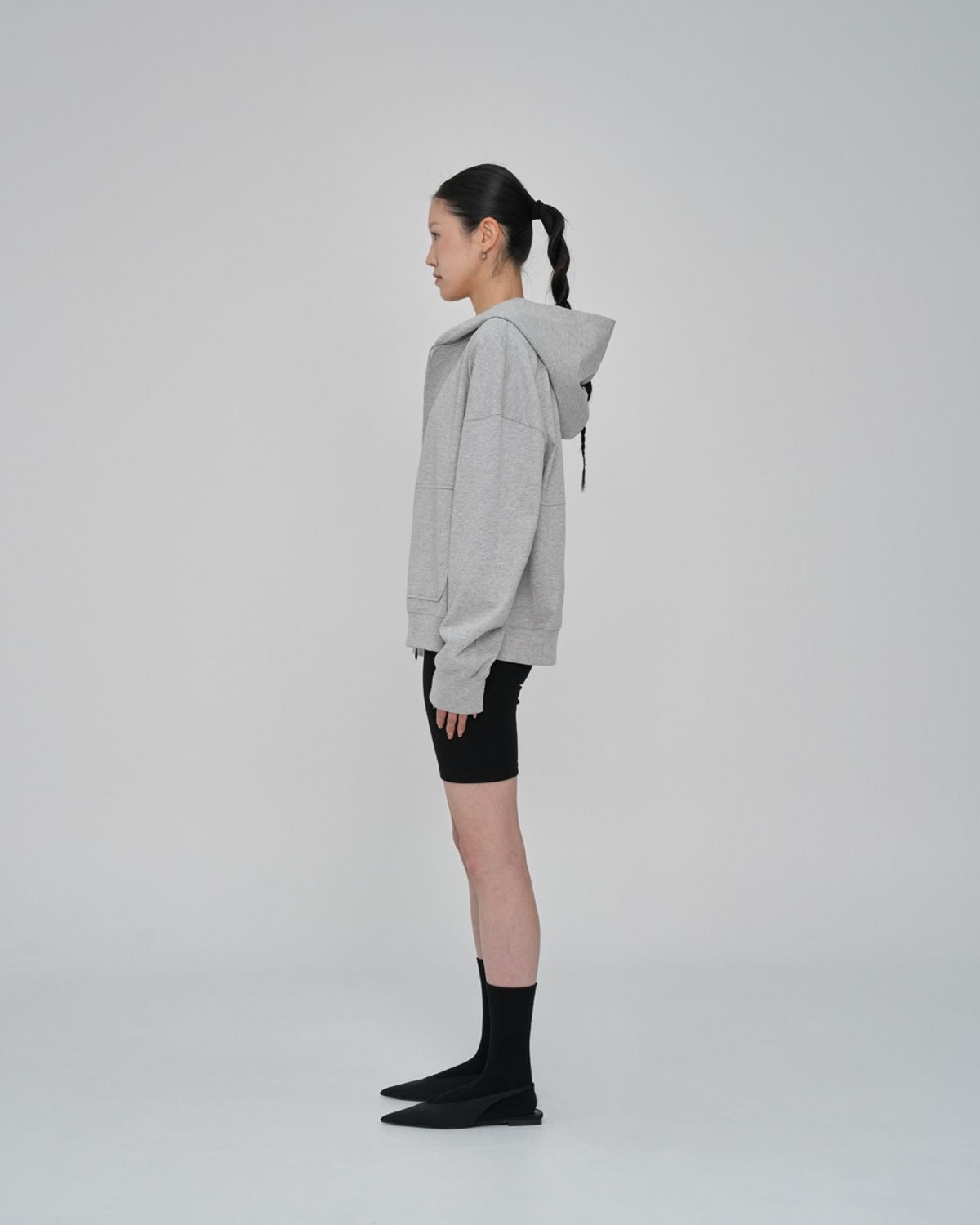 구보(GUVO) Light-duty zip-up hoodie, melange-grey