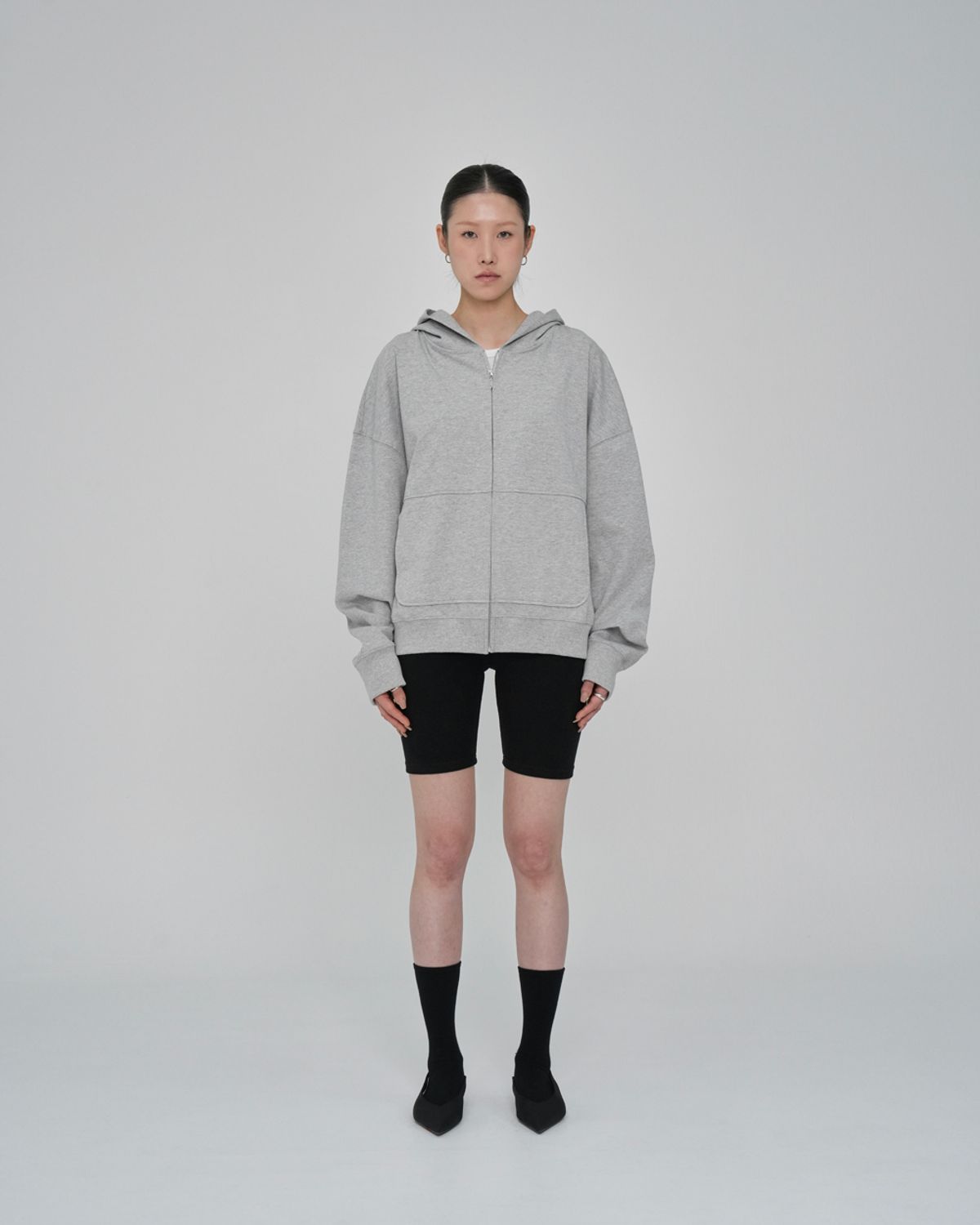 구보(GUVO) Light-duty zip-up hoodie, melange-grey