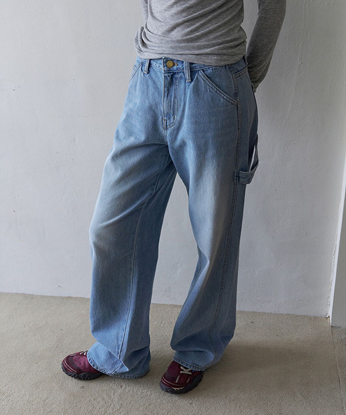 썸웨어버터(SOMEWHEREBUTTER) Loop Wide Denim Pants - Light Blue