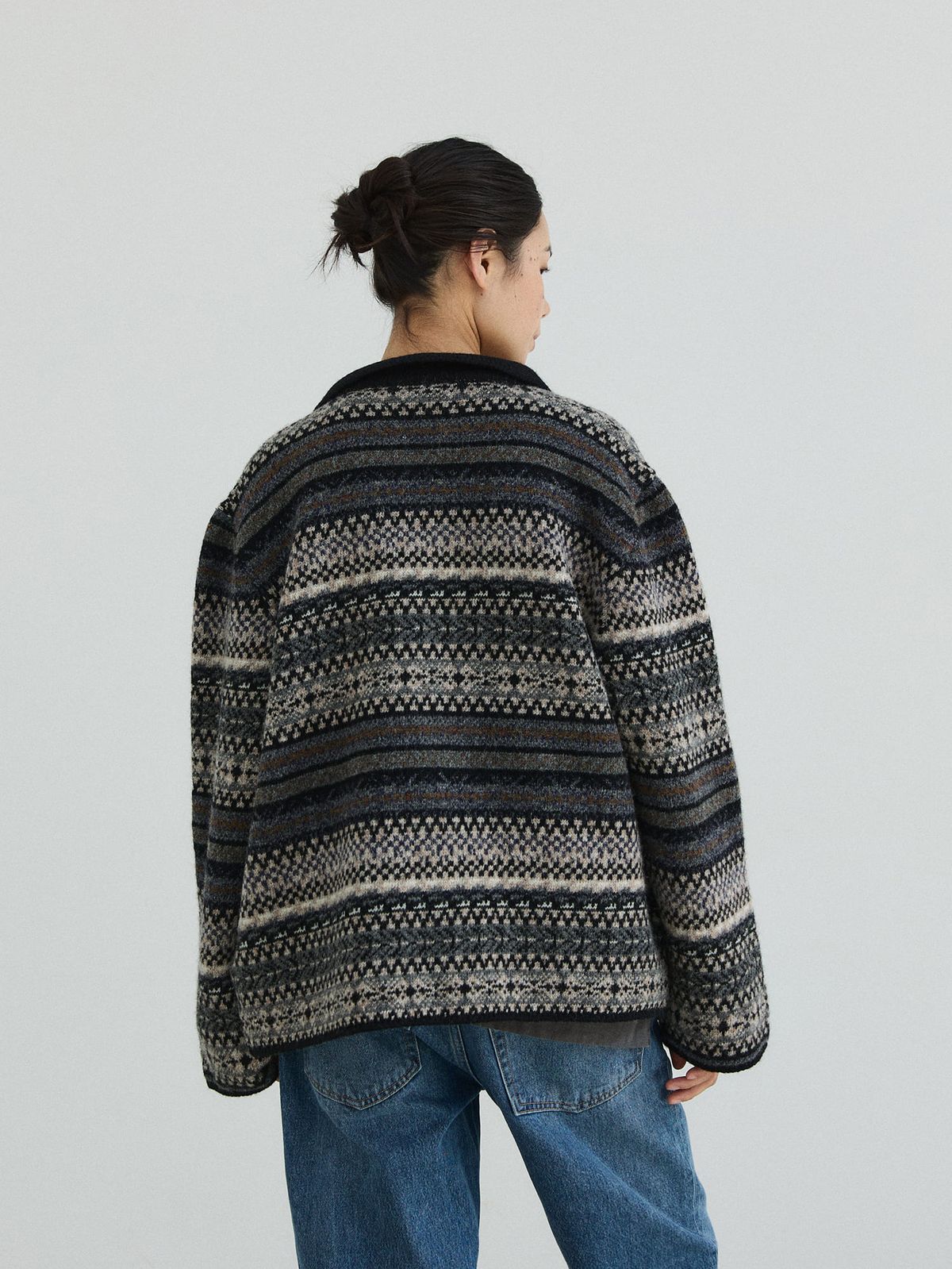 플라비즘(PLAVISM) Nest Jacquard Knit Cardigan - Dark Grey