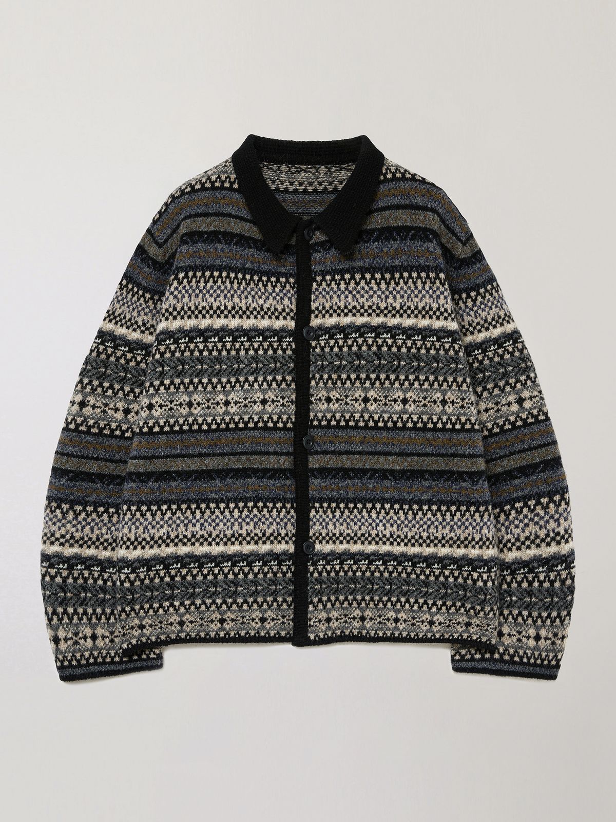 플라비즘(PLAVISM) Nest Jacquard Knit Cardigan - Dark Grey