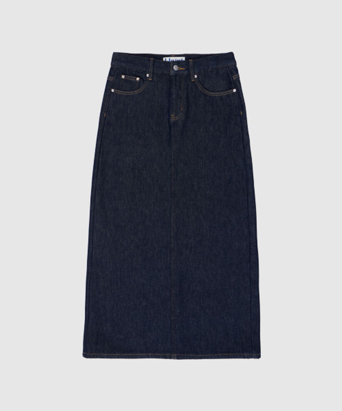 헤인트(HAINT) [FLEECE BONDING] NON-FADE DENIM LONG SKIRT_DARK BLUE