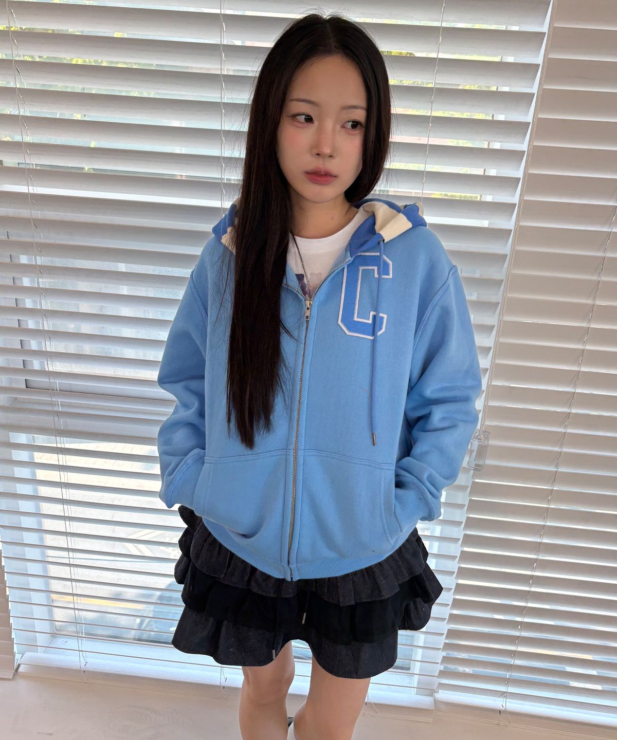 챈스챈스(CHANCECHANCE) STRIPED-HOOD ZIP-UP HOODIE(BLUE/기모)