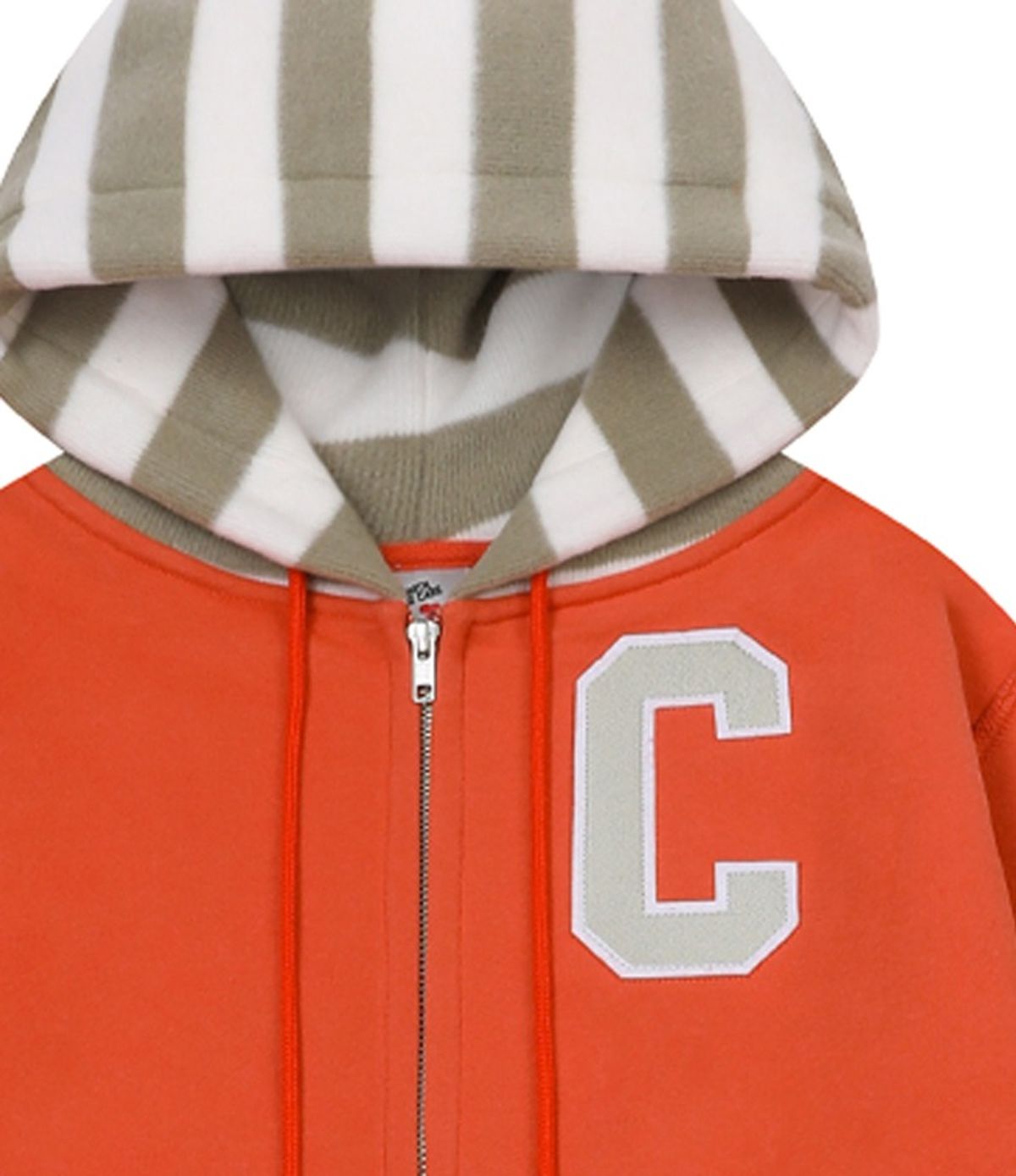 챈스챈스(CHANCECHANCE) STRIPED-HOOD ZIP-UP HOODIE(ORANGE/기모)