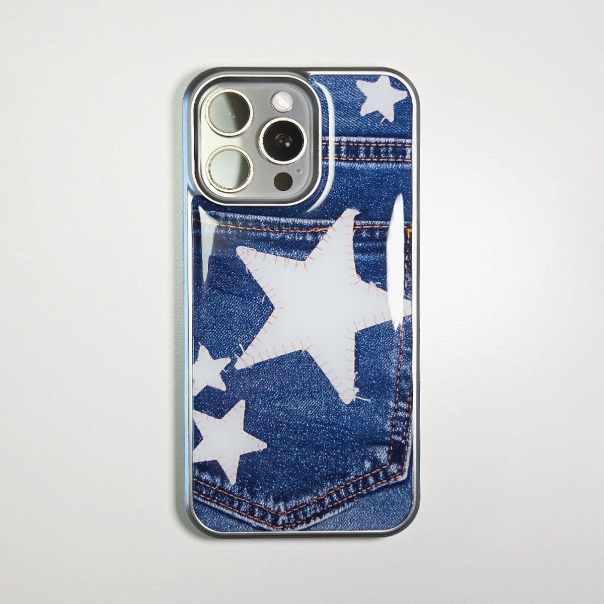 메모리즈바운더리(MEMORIESBOUNDARY) Patched Star Pocket Denim Case Heritage Blue (SV_Epoxy/MagSafe Glass)