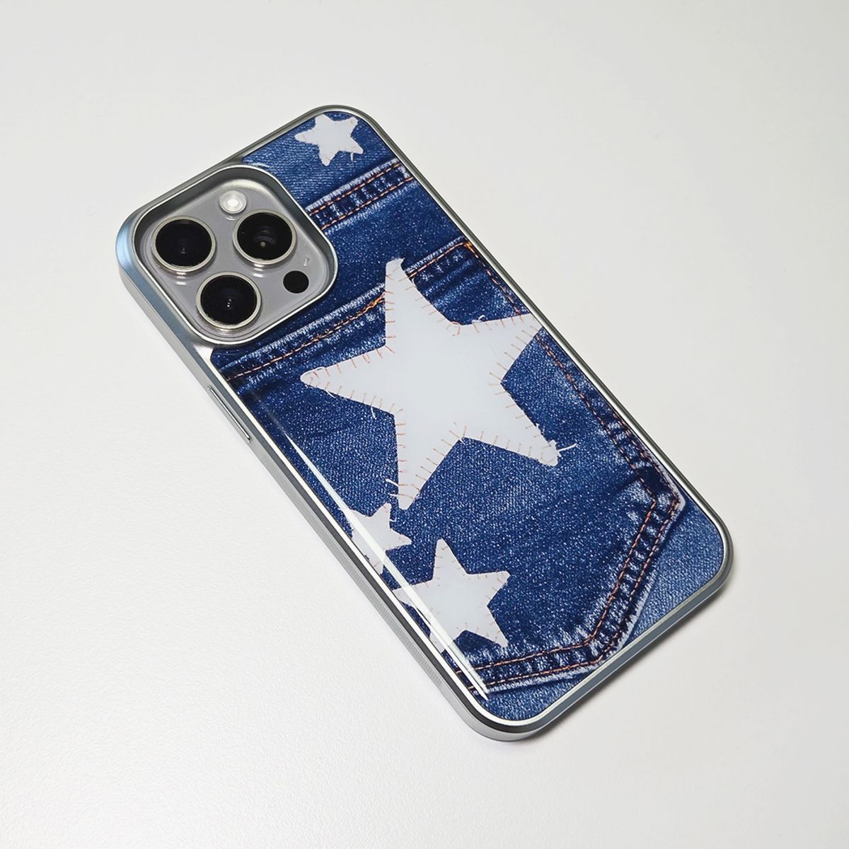 메모리즈바운더리(MEMORIESBOUNDARY) Patched Star Pocket Denim Case Heritage Blue (SV_Epoxy/MagSafe Glass)