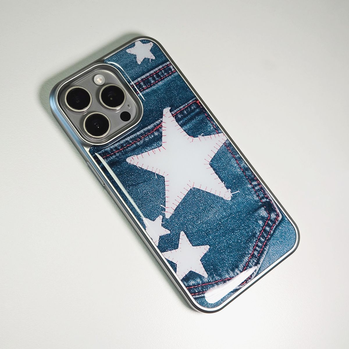메모리즈바운더리(MEMORIESBOUNDARY) Patched Star Pocket Denim Case Wash Blue (SV_Epoxy/MagSafe Glass)
