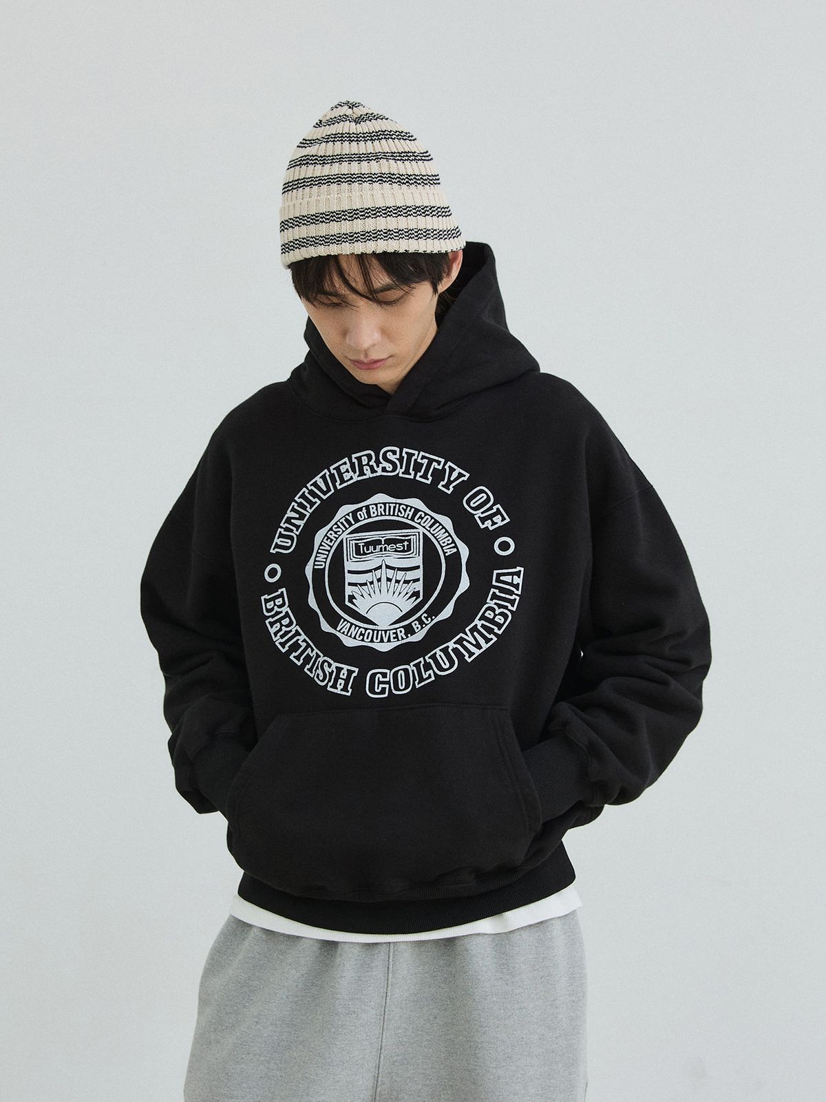 플라비즘(PLAVISM) Vintage Print Washed Hoodie - Black