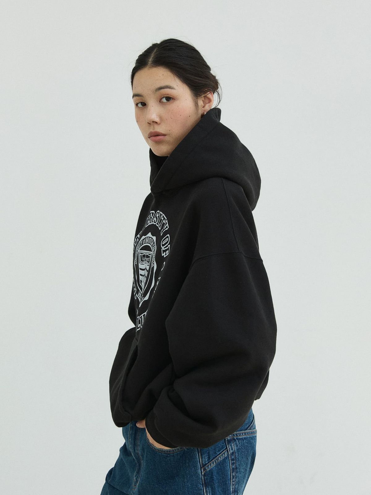 플라비즘(PLAVISM) Vintage Print Washed Hoodie - Black
