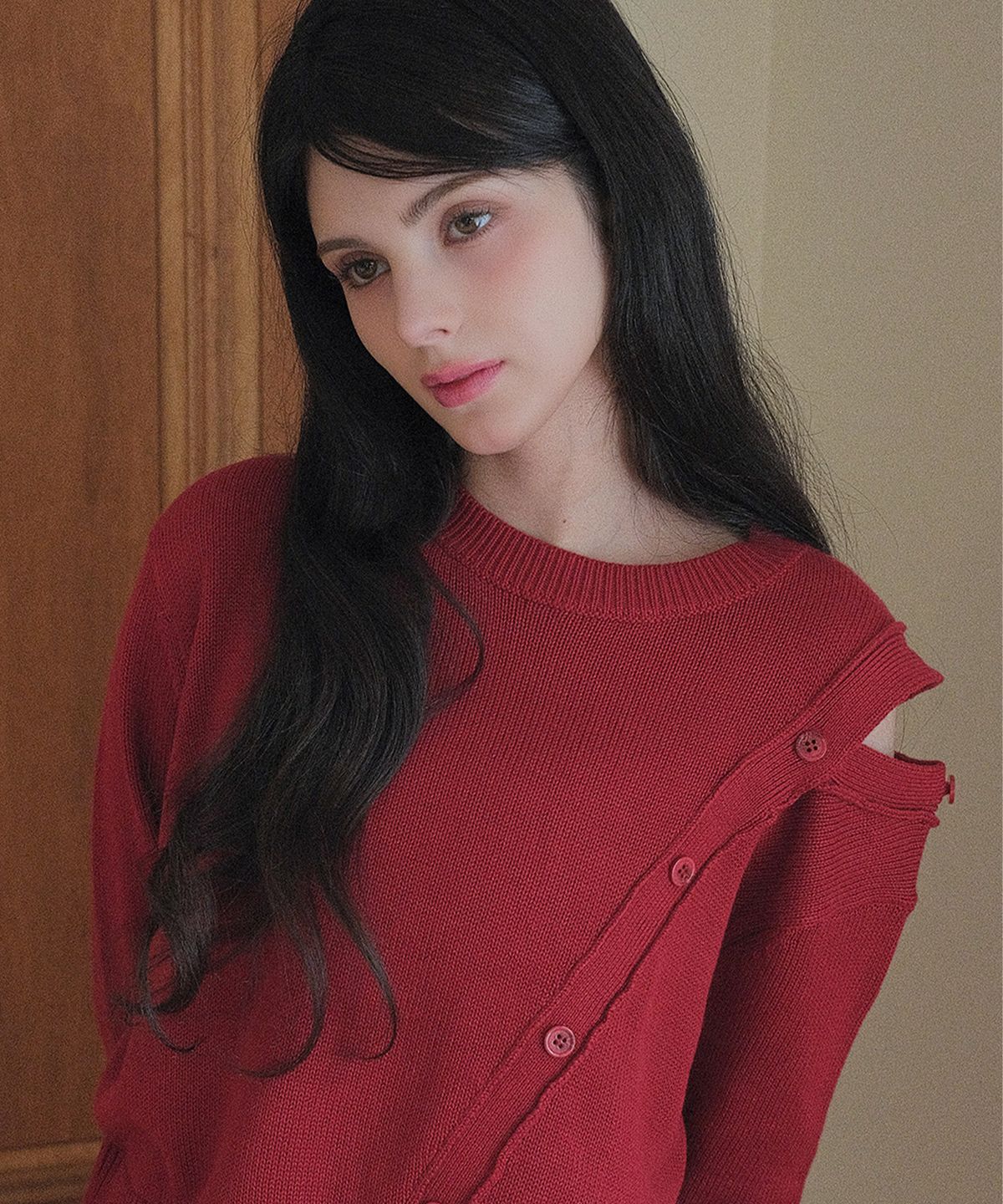 쿨키튼(KOOLKITTEN) Diagonal Whisper Shoulder Knit 3colors