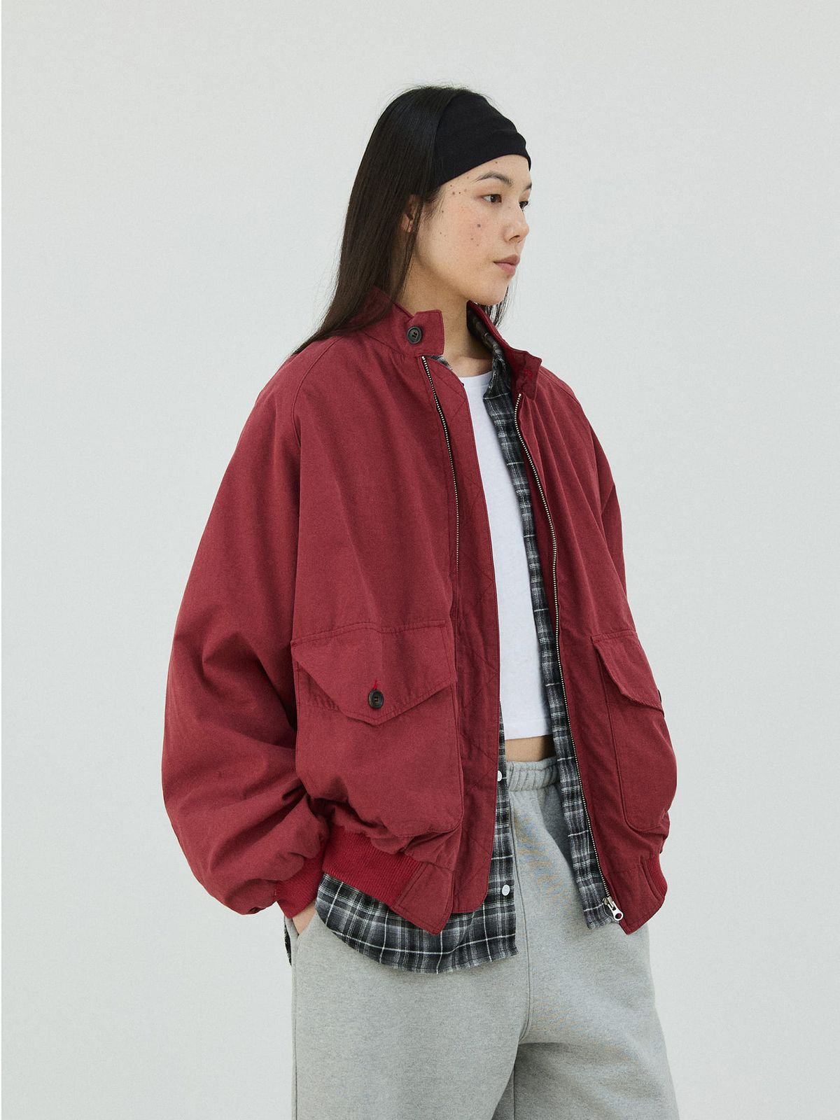 플라비즘(PLAVISM) Washed Utility Raglan Jacket - Bugundy