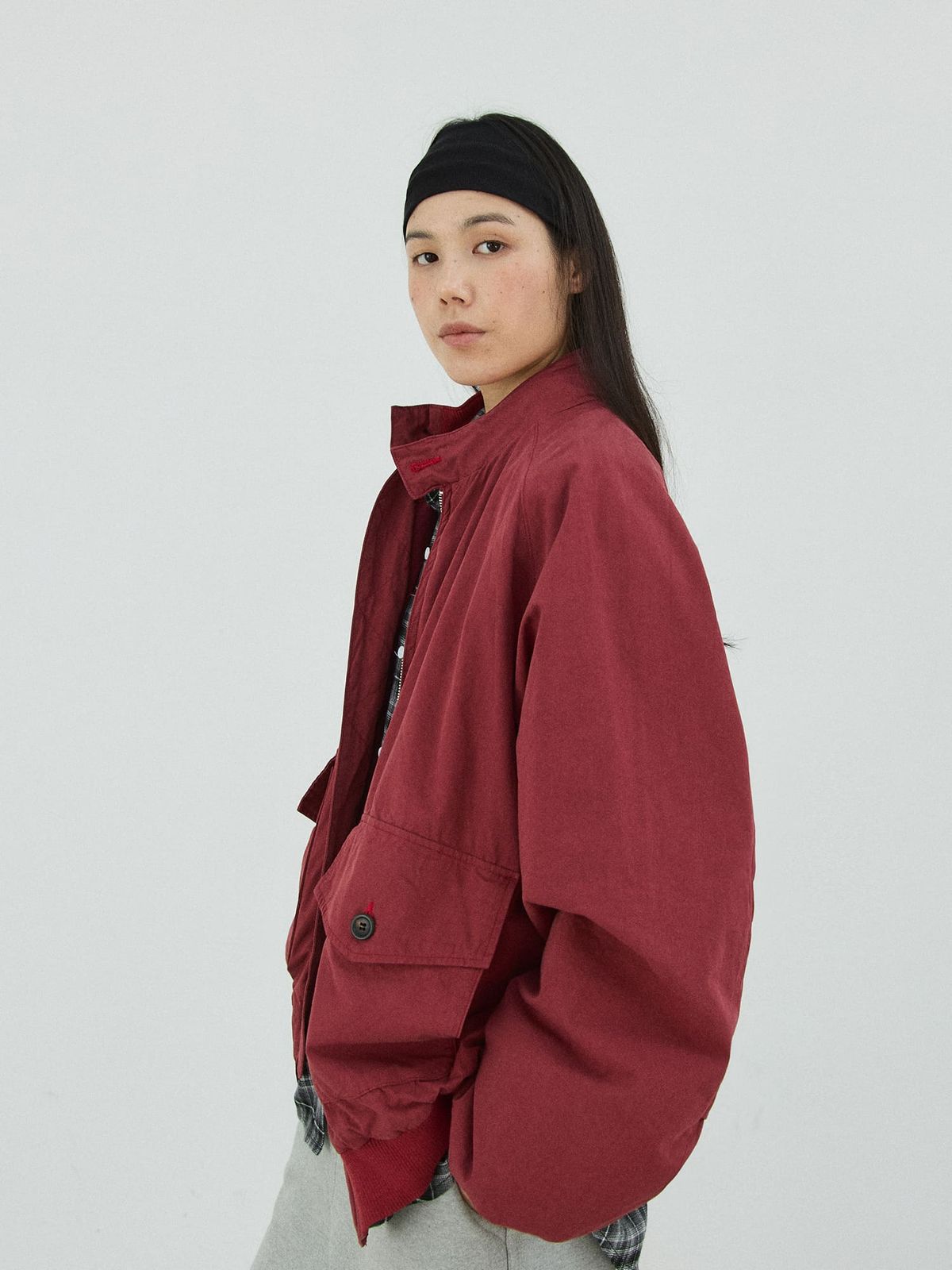 플라비즘(PLAVISM) Washed Utility Raglan Jacket - Bugundy
