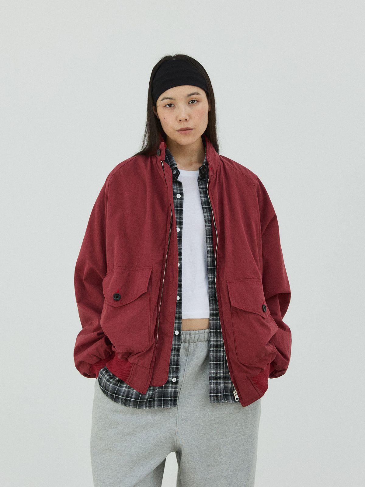 플라비즘(PLAVISM) Washed Utility Raglan Jacket - Bugundy