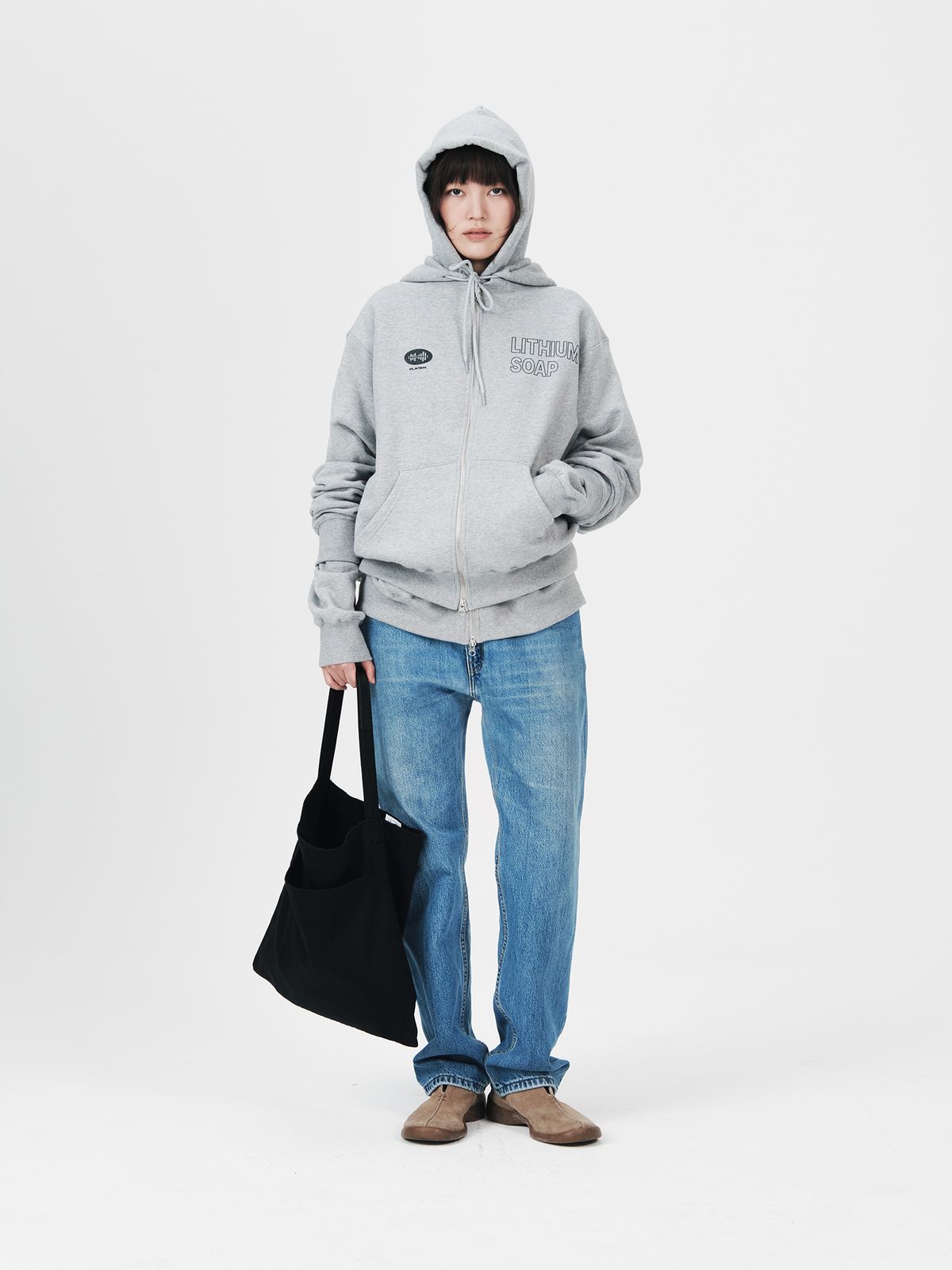 플라비즘(PLAVISM) ZIP-UP HOODIE - GREY HEATHER
