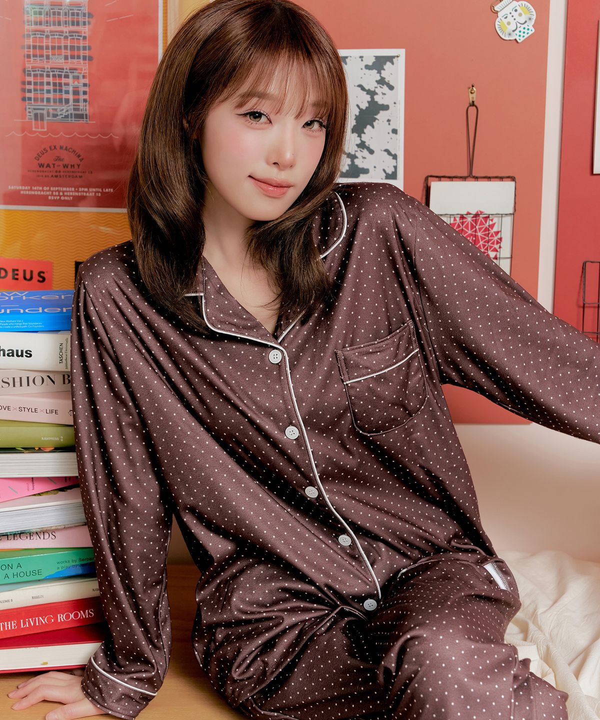 주디앤(JUDYN) 코지도티 피치기모 커플잠옷 긴팔 파자마 상하의 세트